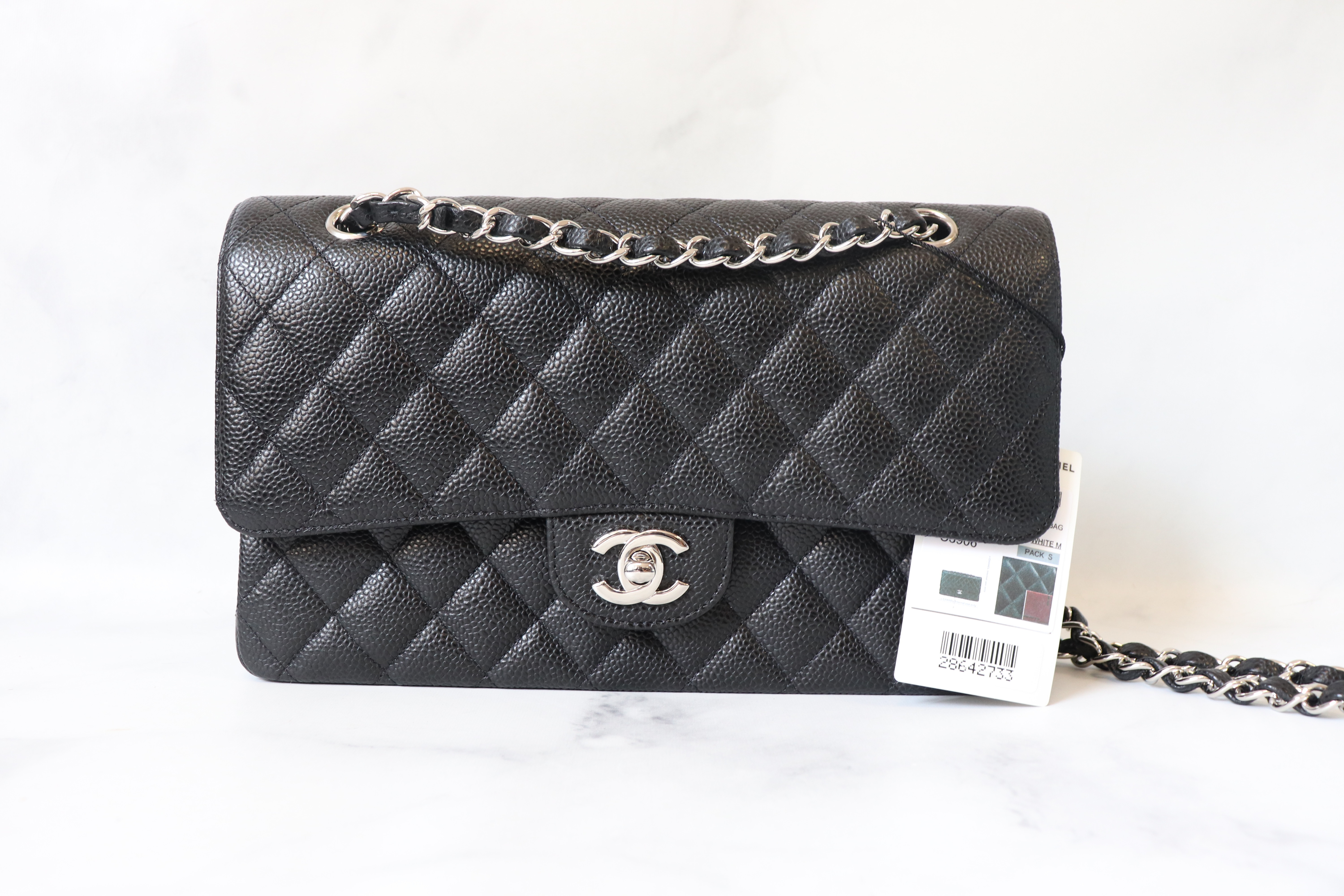 Chanel Classic Medium Double Flap, Black Caviar Leather, Silver Hardware,  As New in Box - Julia Rose Boston