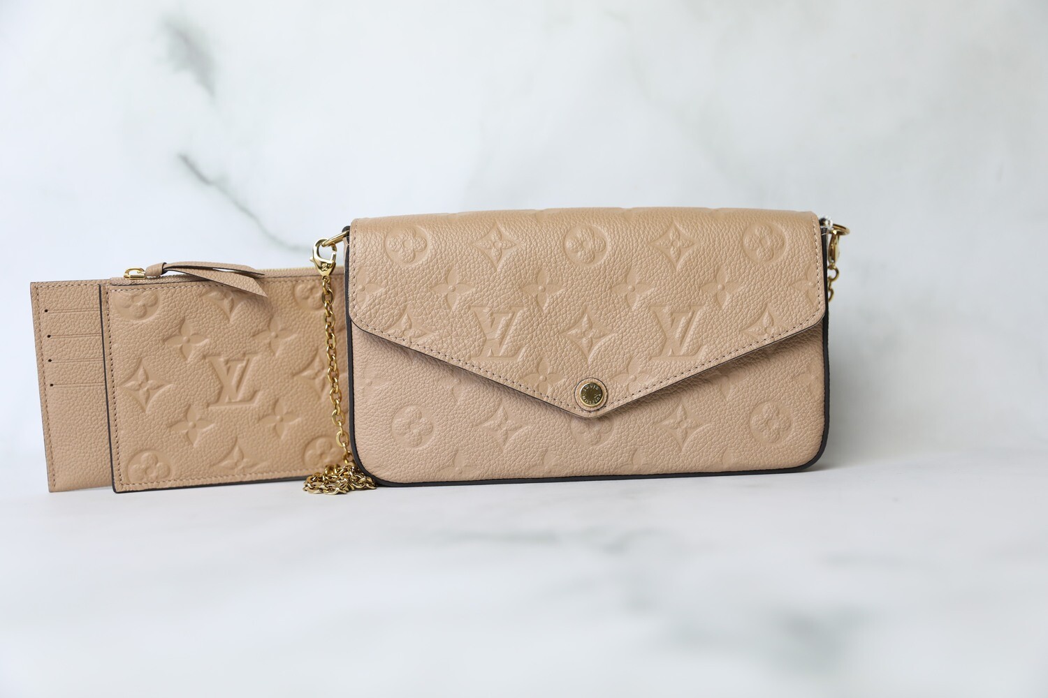 Louis Vuitton Felicie Set, Beige Empreinte, Preowned in Dustbag WA001