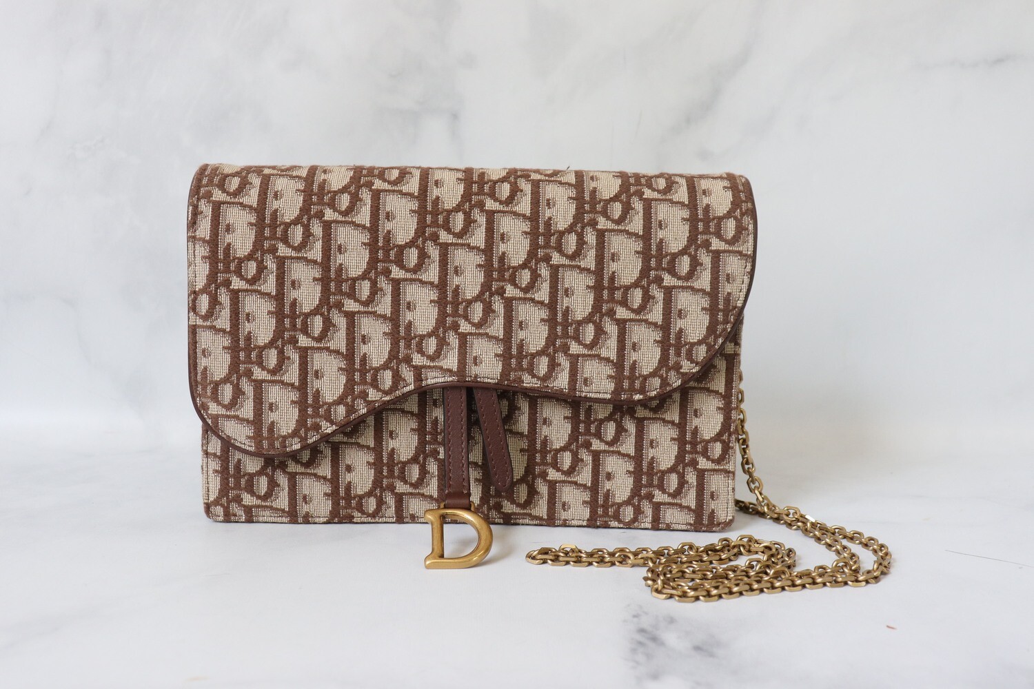 Dior Wallet on Chain, Brown Oblique, Preowned - No Dustbag MA001