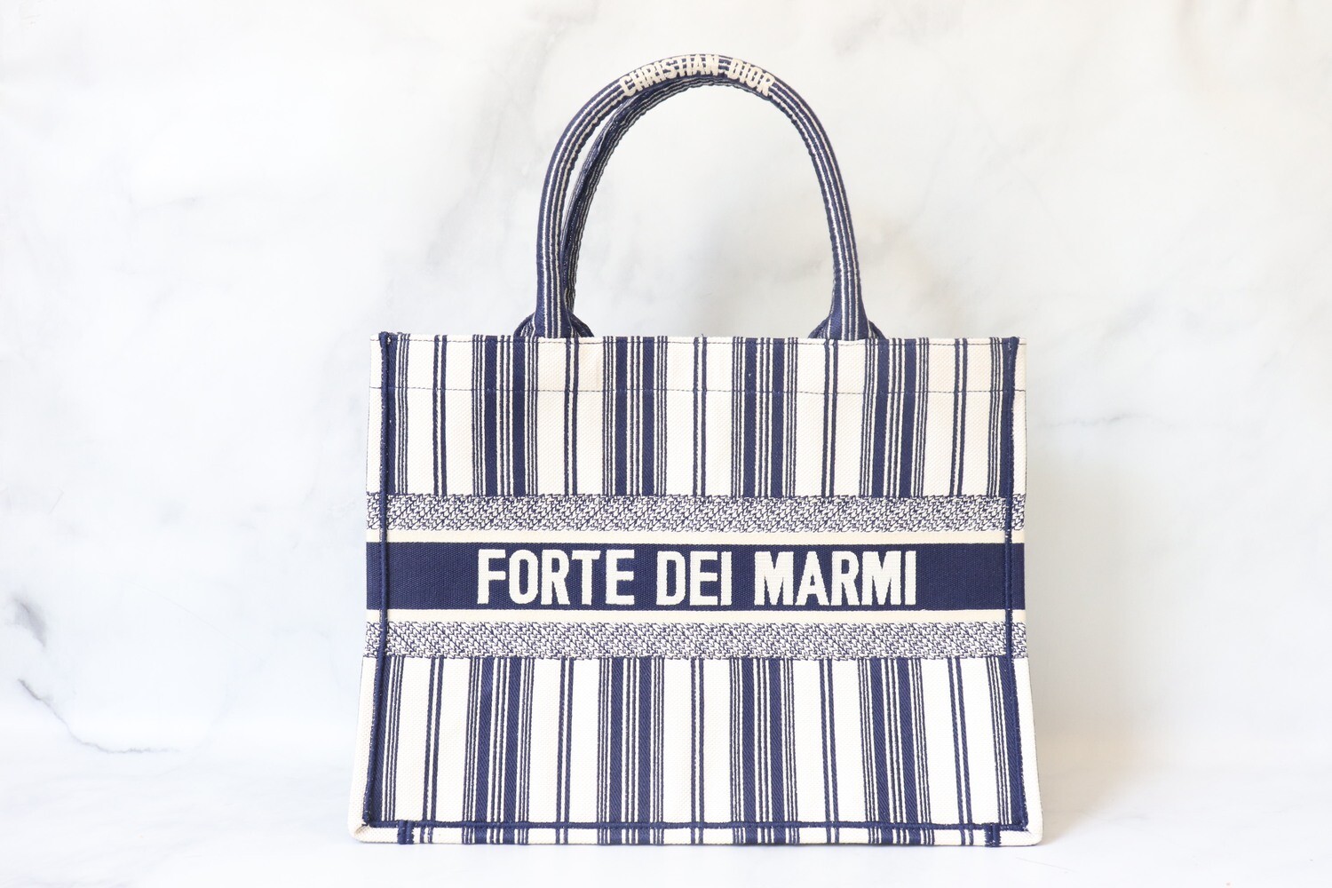 Dior Book Tote Small, Navy Stripe, New, No Dustbag