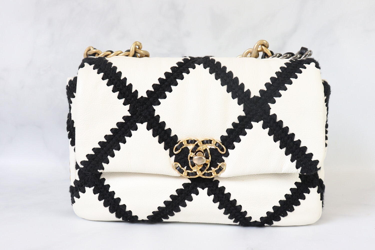 Chanel 19 Small, White with Black Crochet, Preowned In Box - Julia Rose  Boston