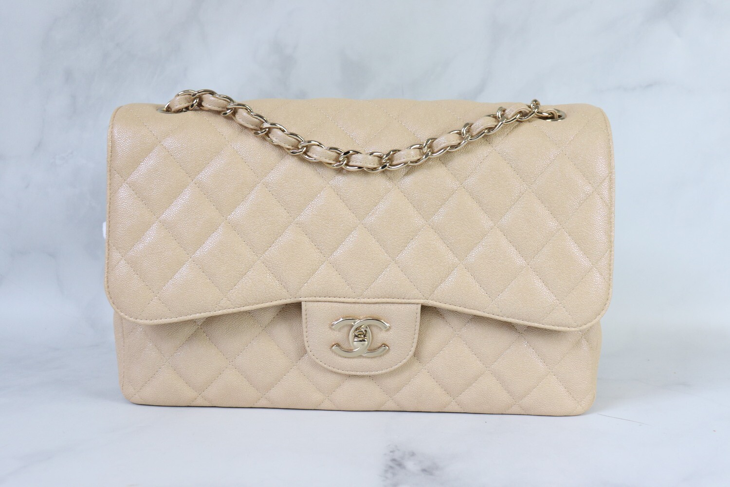 Chanel Beige Caviar Classic Jumbo Double Flap Bag