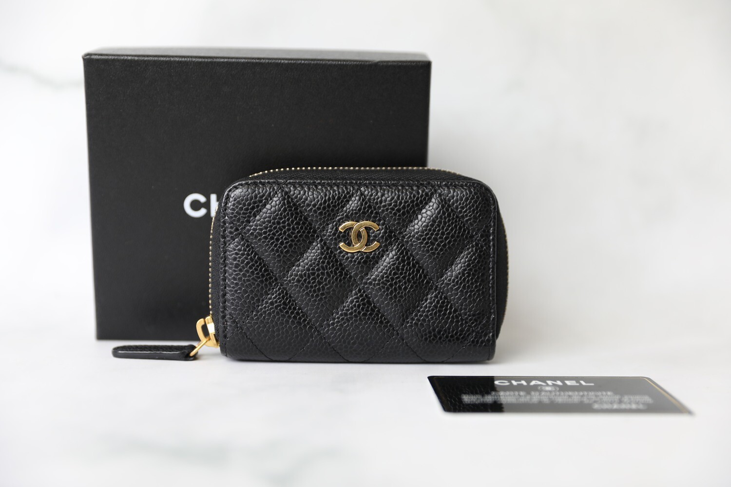 Chanel Zip Coin Purse, Black Caviar with Gold Hardware, Preowned in Box WA001
