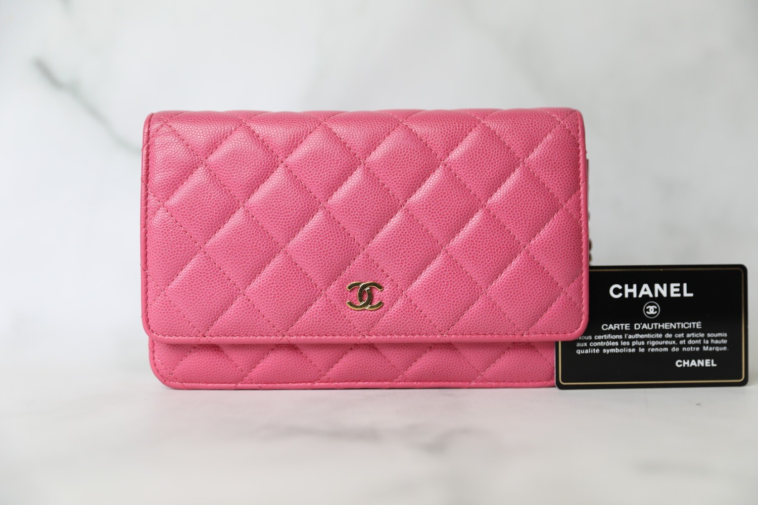 Chanel Classic Wallet on Chain, Pink Caviar with Gold Hardware, Preowned in Box WA001
