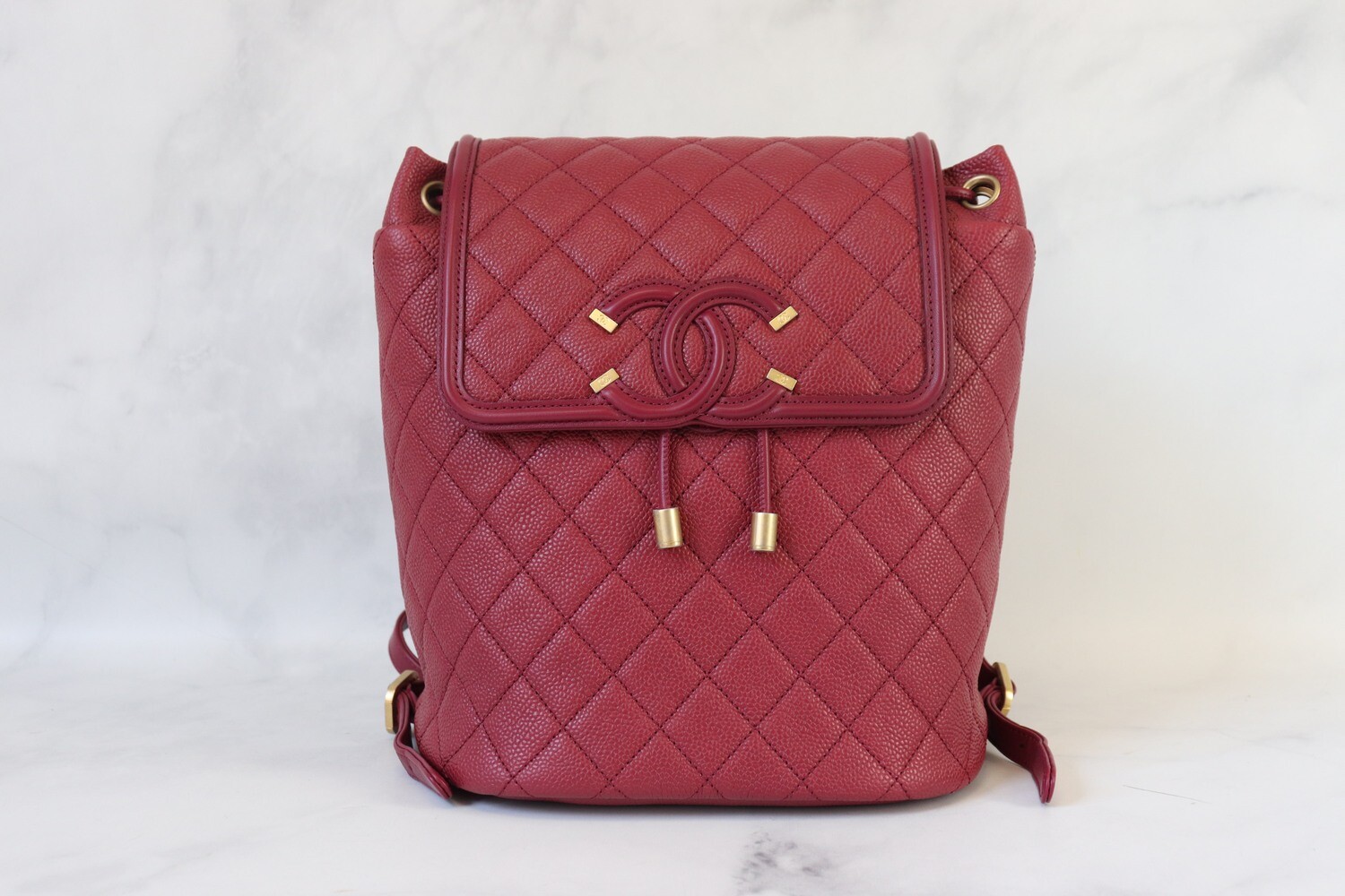 Chanel Filigree Burgundy Backpack, Preowned in Dustbag MA001