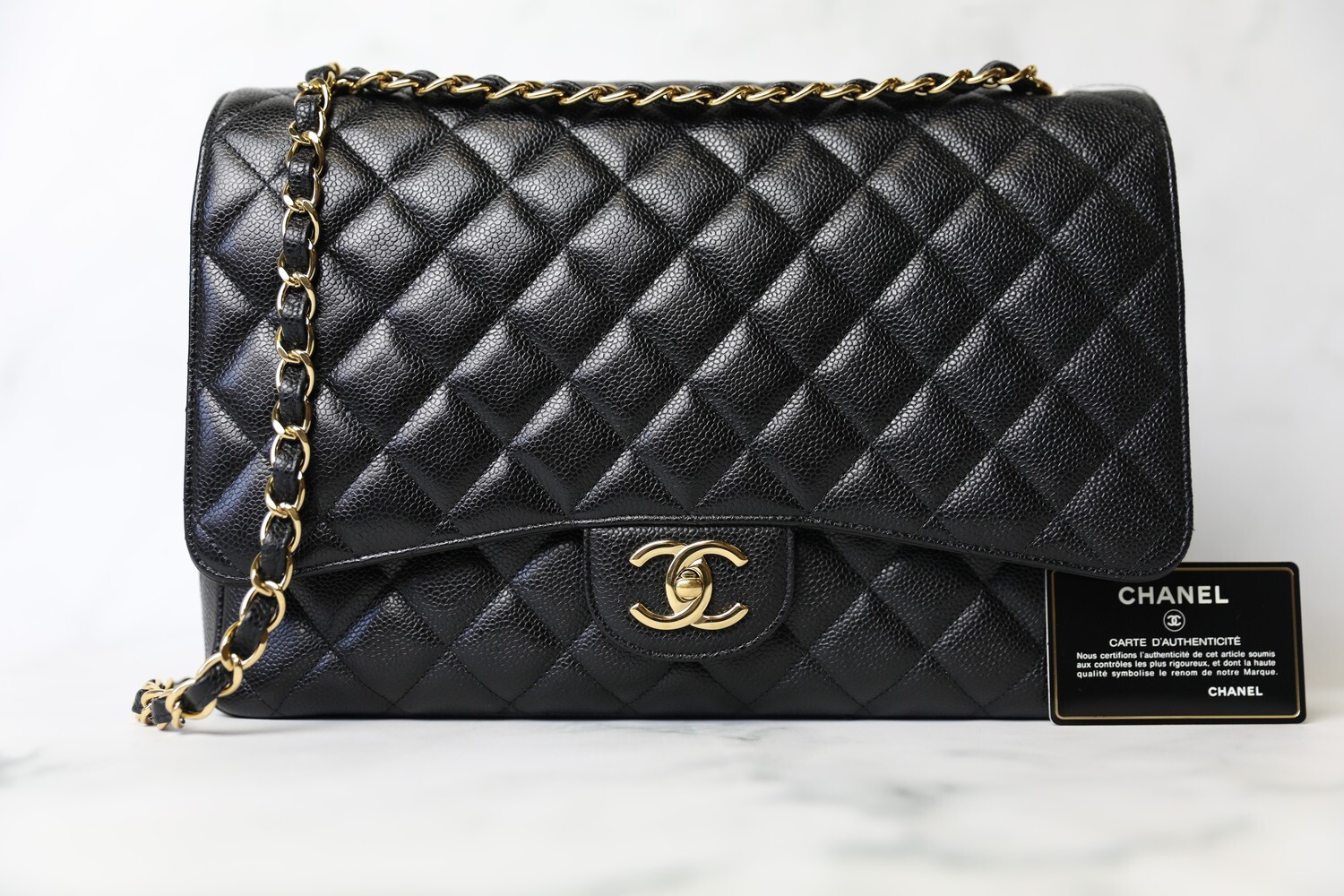 Chanel Classic Maxi, Black Caviar with Gold Hardware, Preowned in Box WA001