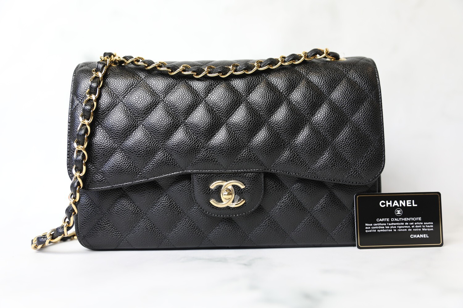 Chanel Classic Jumbo, Black Caviar with Gold Hardware, New in Box WA001