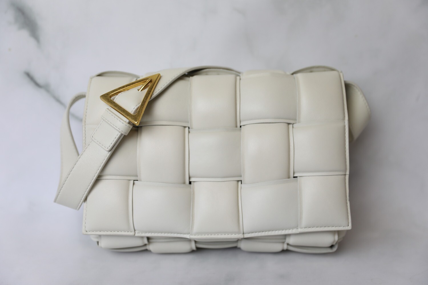 Bottega Padded Cassette, White with Gold Hardware, Preowned in Box WA001