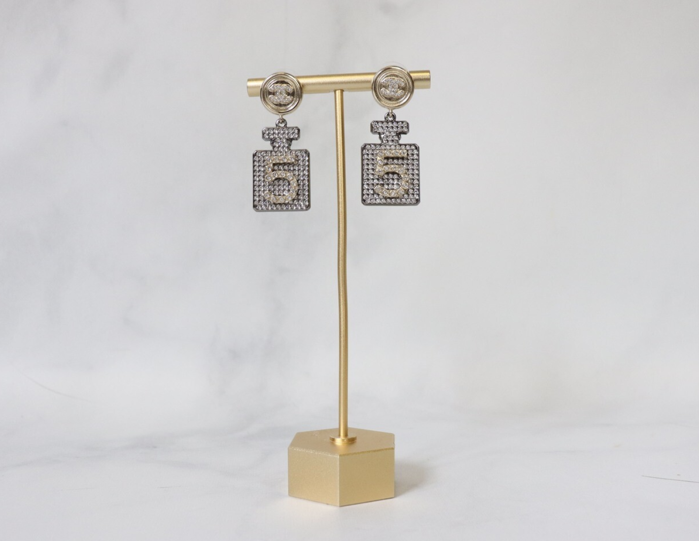 Chanel Earrings Perfume 5 Dangles Crystal, New in Box