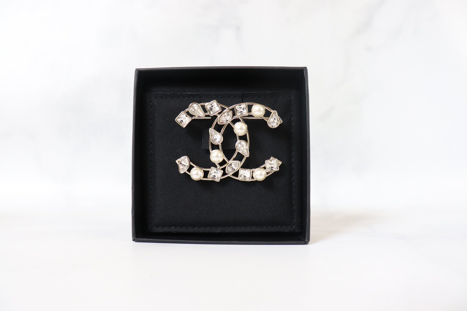 Chanel Brooch Mixed Shaped Crystal and Pearl, New in Box