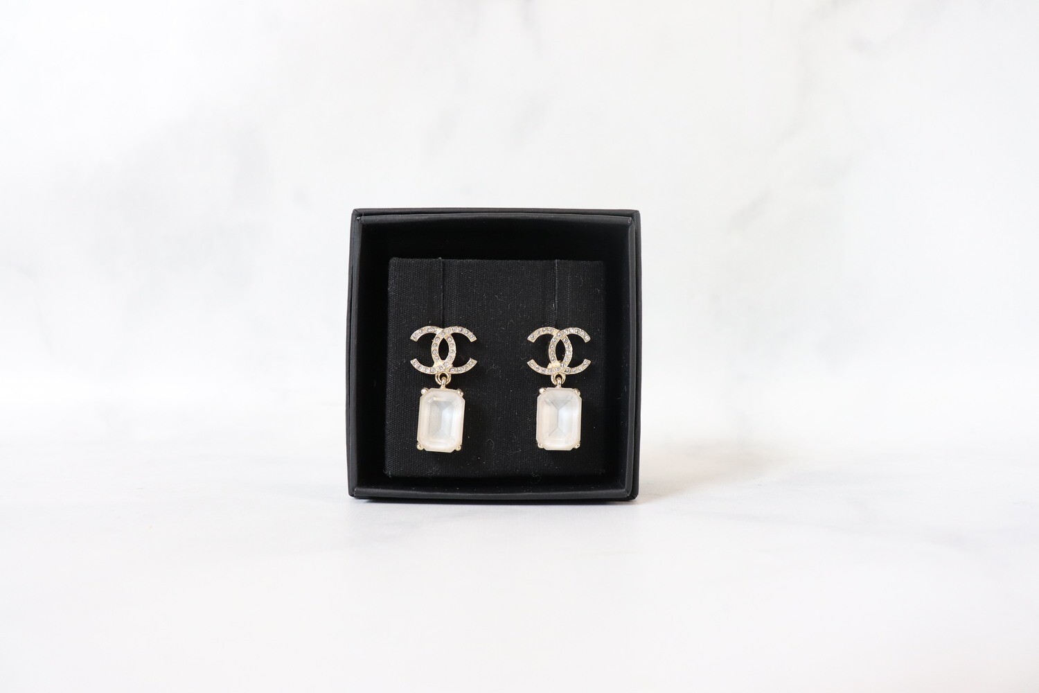 Chanel Earrings Crystal Square, New in Box
