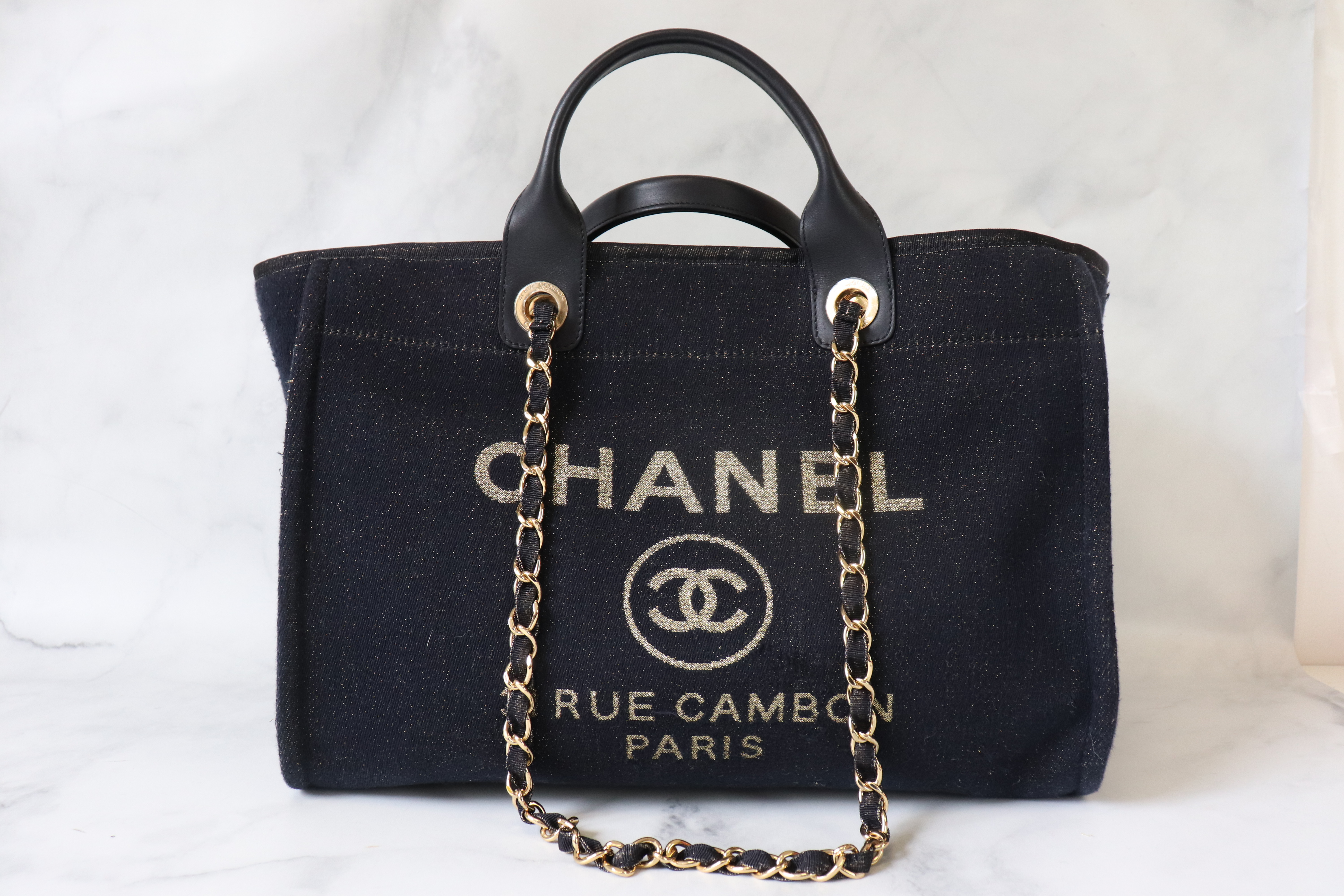 Chanel Deauville, Navy Tweed with Gold, Preowned - No Dustbag MA001