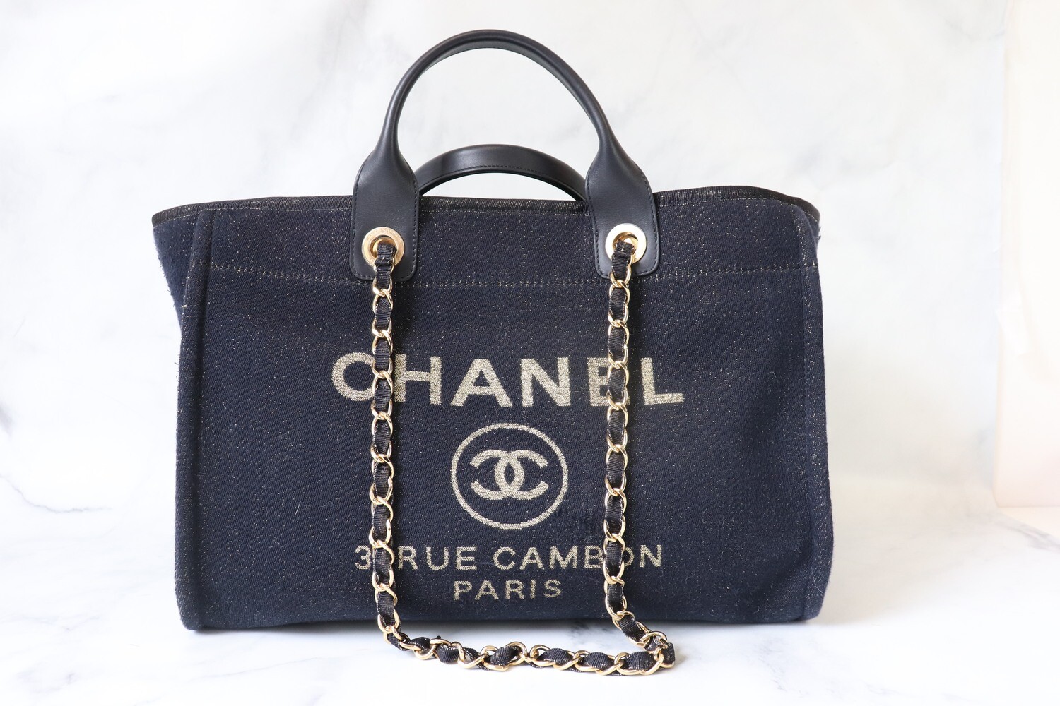CHANEL DEAUVILLE TOTE BAG (LNC9xxxx) BIEGE CANVAS GOLD HARDWARE, WITH DUST  COVER