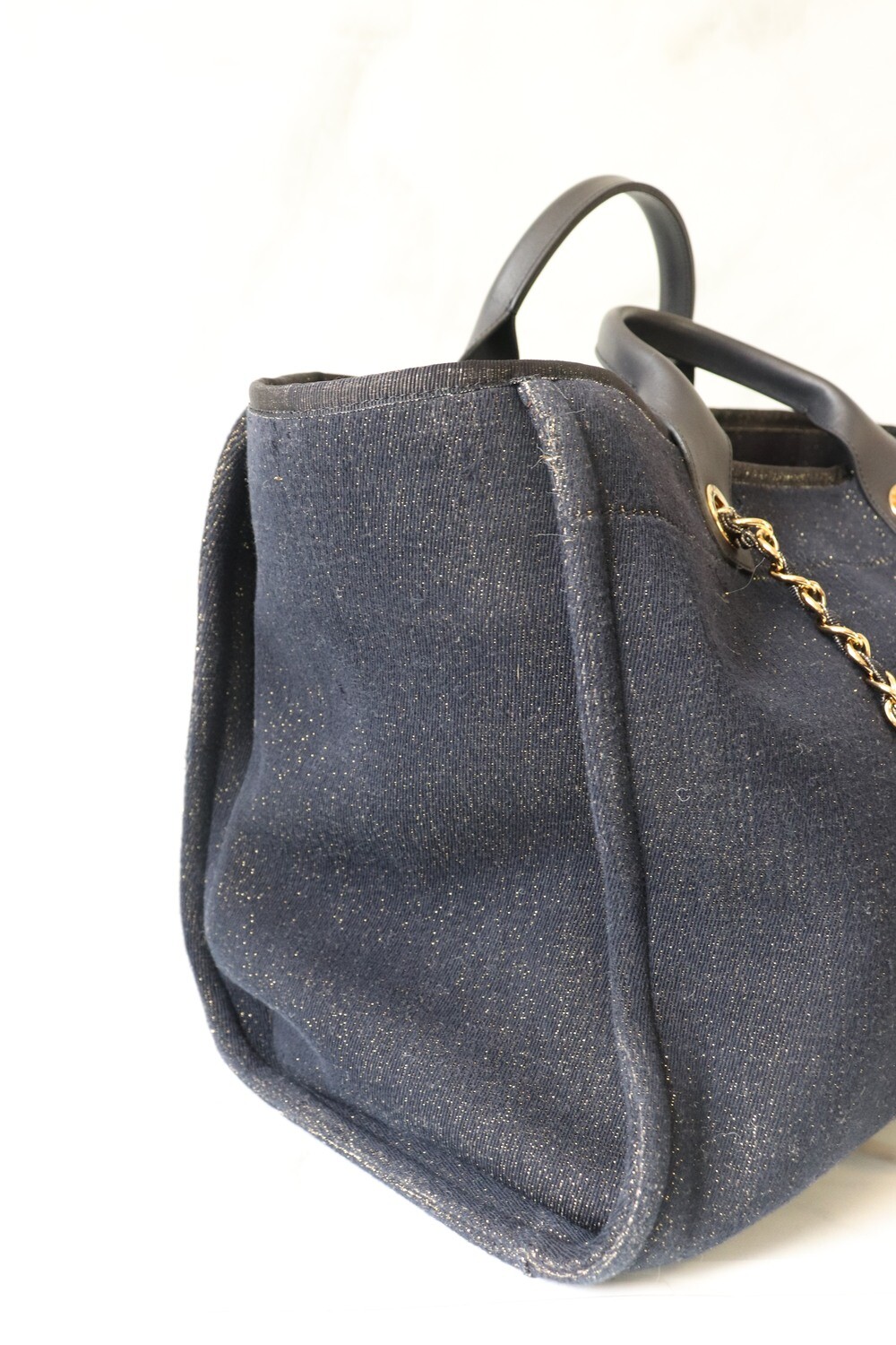 Chanel Deauville, Navy Tweed with Gold, Preowned - No Dustbag MA001