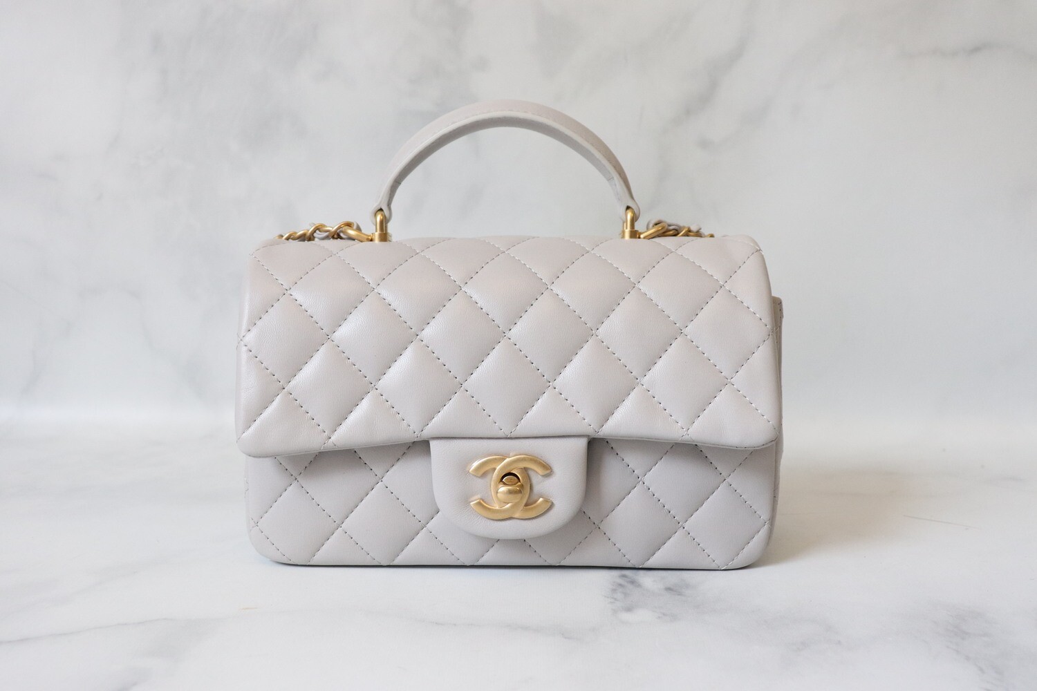 Chanel Mini Top Handle, Gray Lambskin Leather, Gold Hardware, New in Box