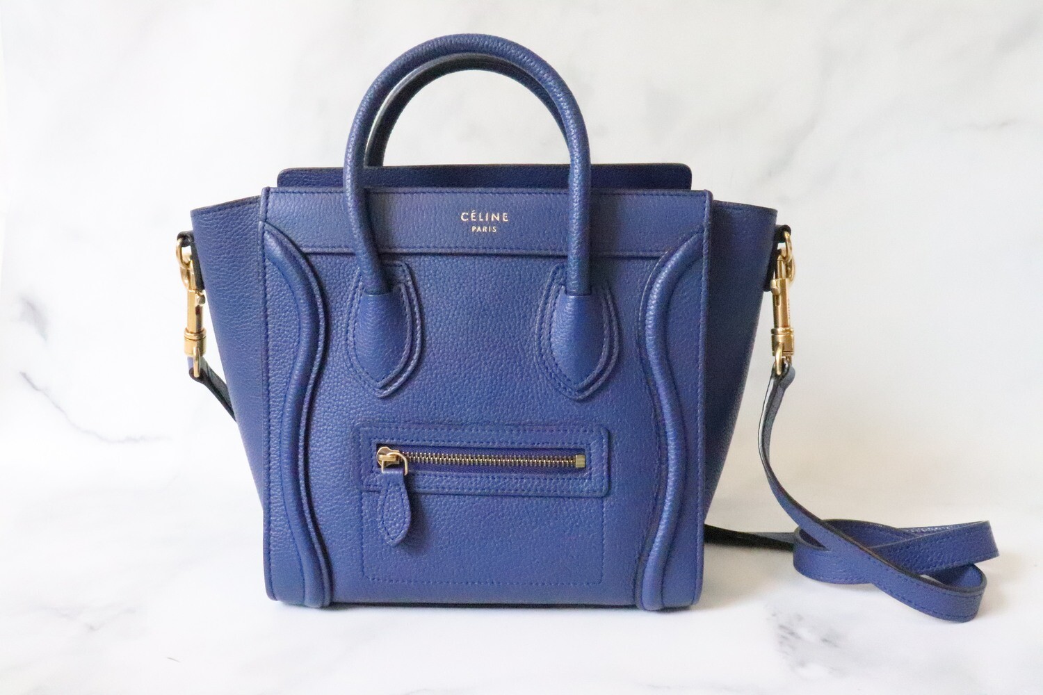 Celine Luggage Nano, Royal Blue Pebbled Leather, Gold Hardware, Preowned - No Dustbag