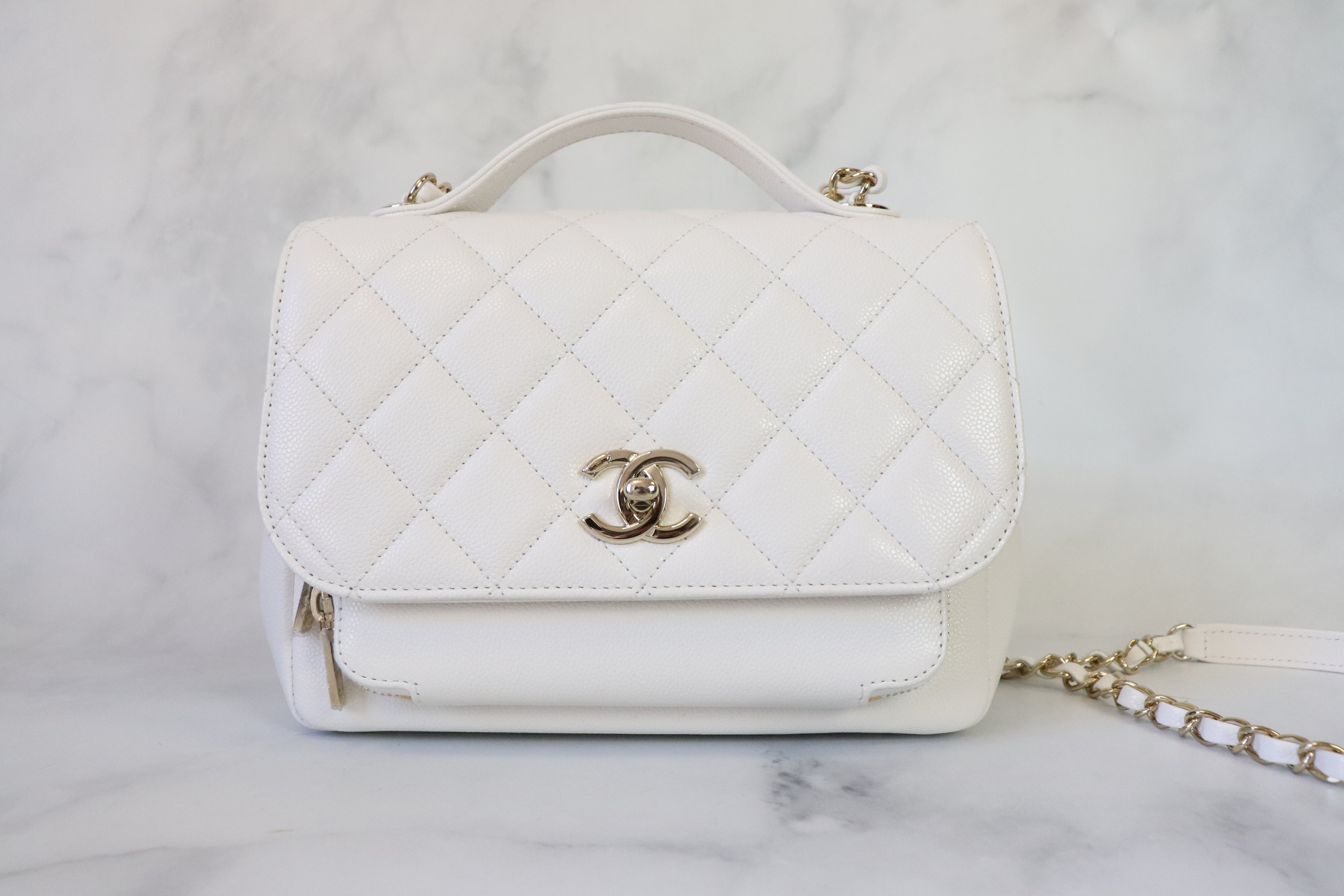 Chanel Business Affinity, Small, White Caviar Leather with Gold