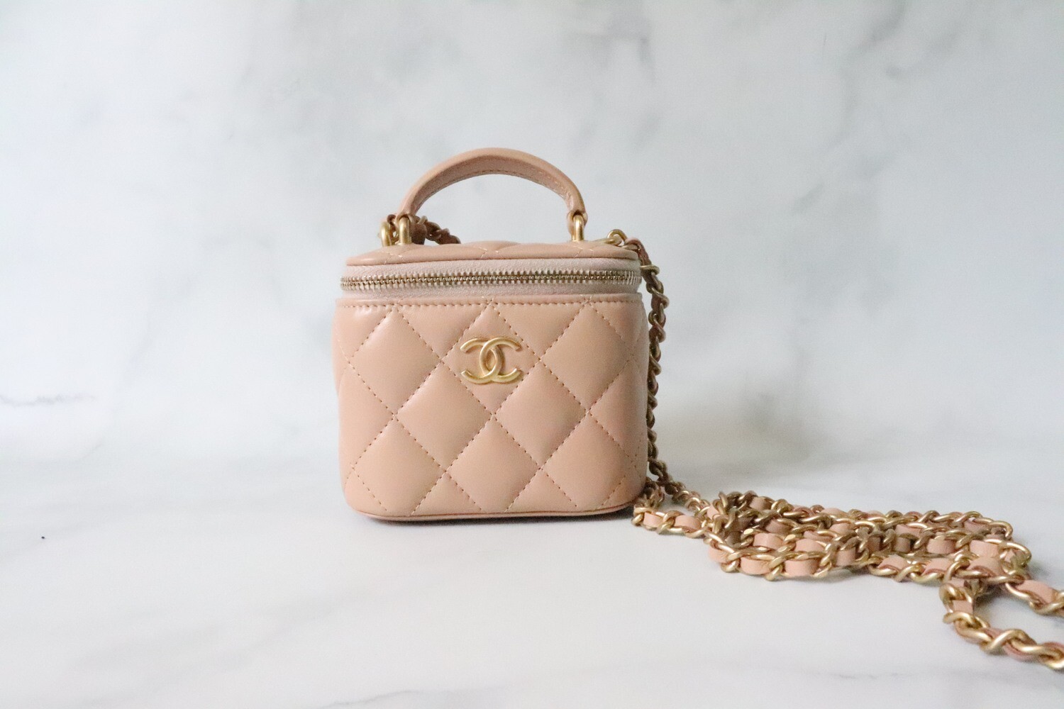 Chanel Vanity Square 21A Beige Lambskin Leather, Gold Hardware, New in Box  - Julia Rose Boston