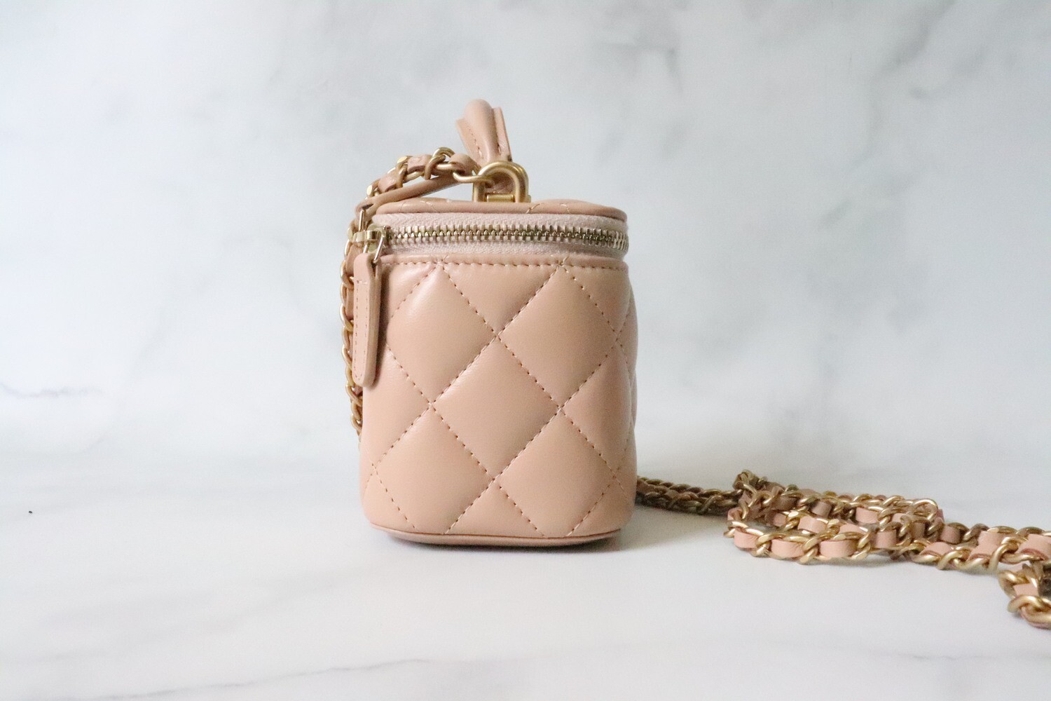 Chanel Vanity Square 21A Beige Lambskin Leather Gold Hardware New in Box