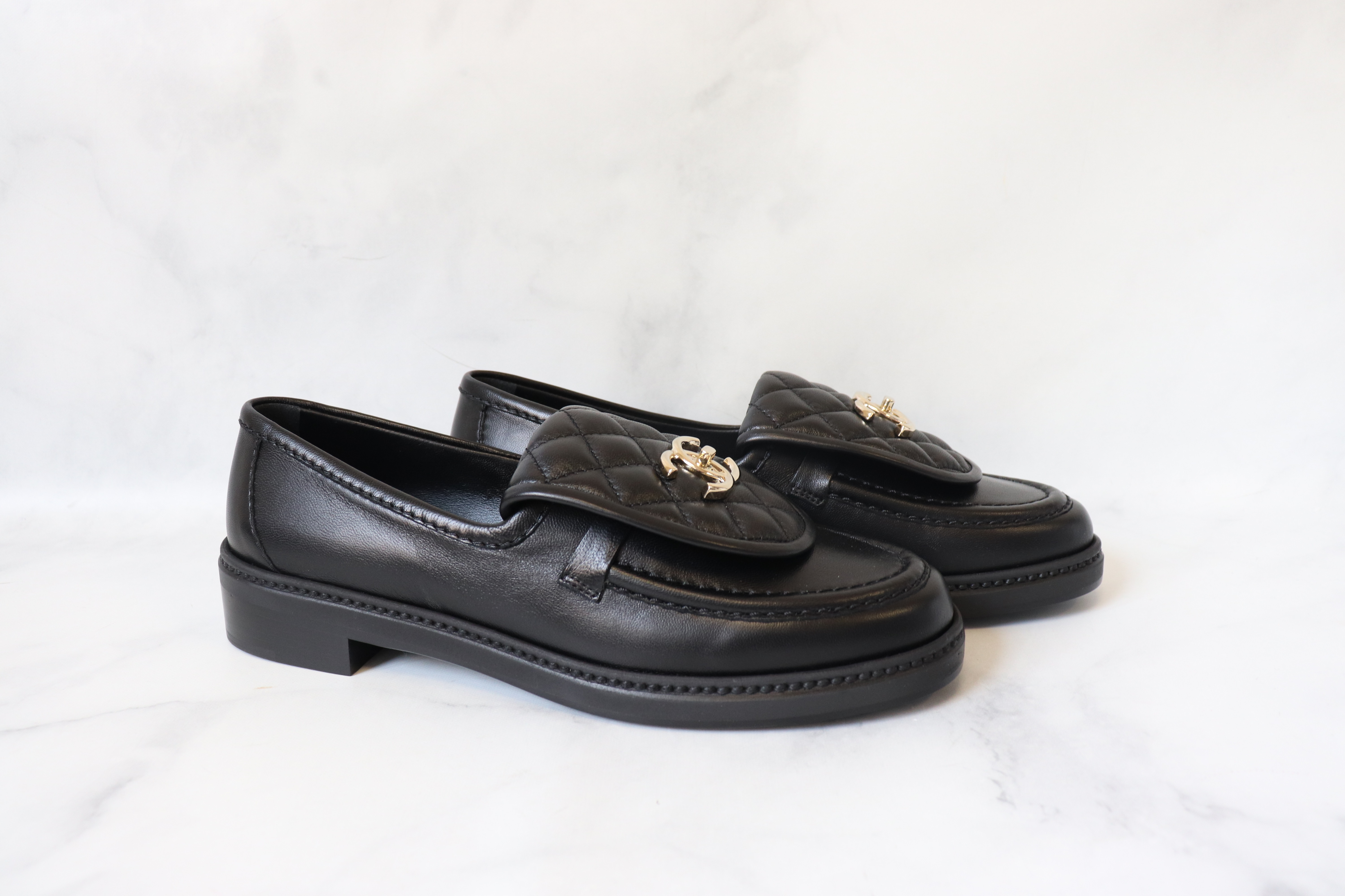 Chanel Quilted Tab Loafers White Leather