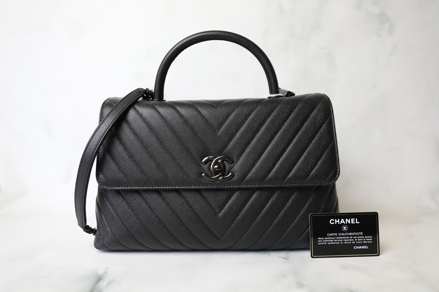 Chanel Coco Handle Large, So Black Caviar, Preowned in Dustbag WA001