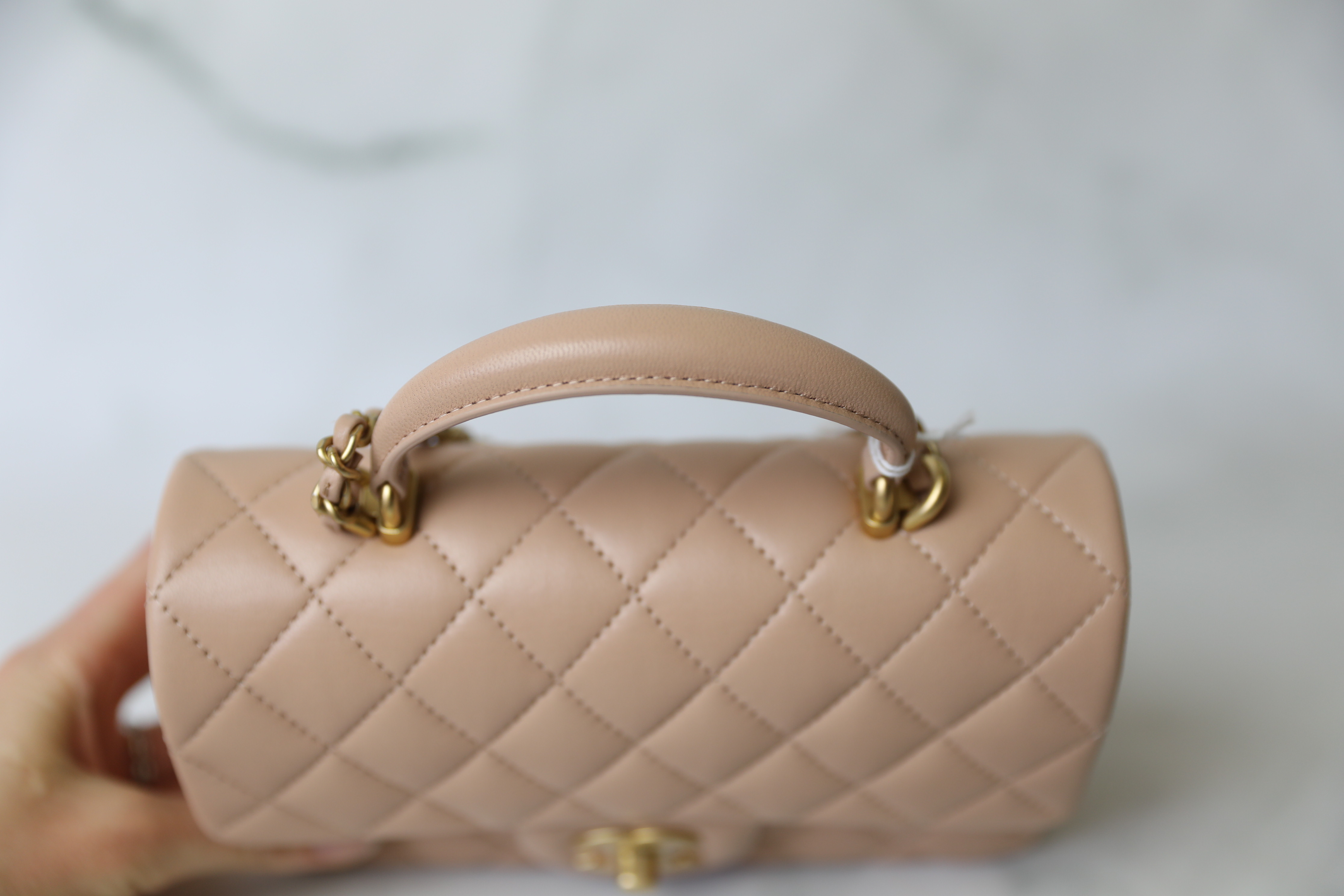 Chanel Mini Top Handle, 21A Beige Lambskin Leather, Gold Hardware, New in  Box WA001