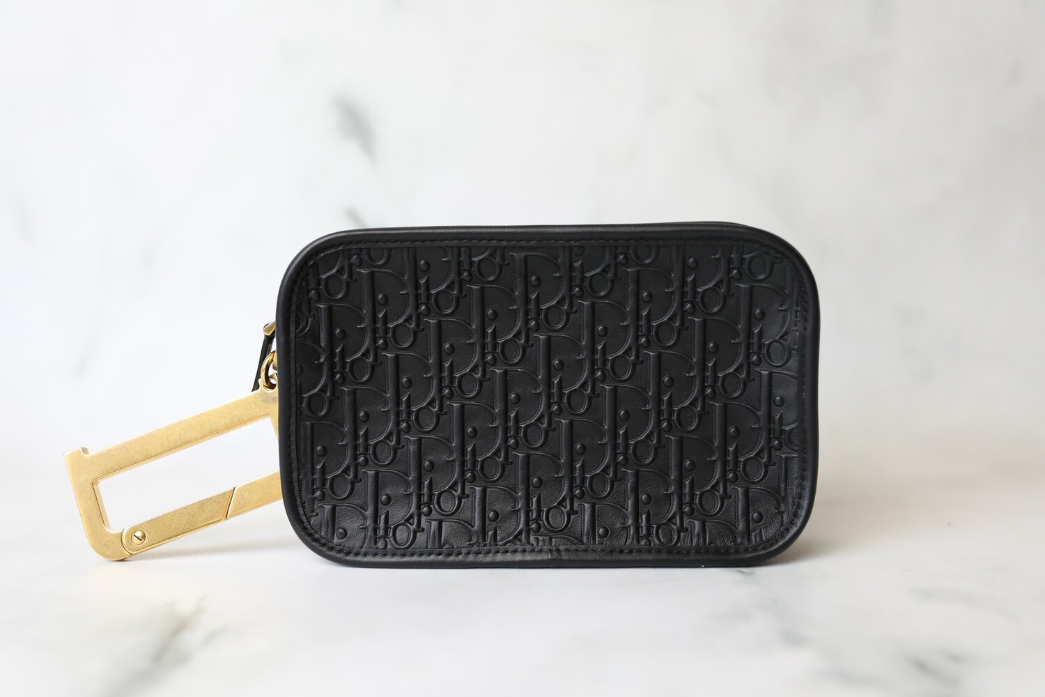 Christian Dior Diorquake Embossed Pouch, Black with Gold Hardware, Preowned in Dustbag WA001