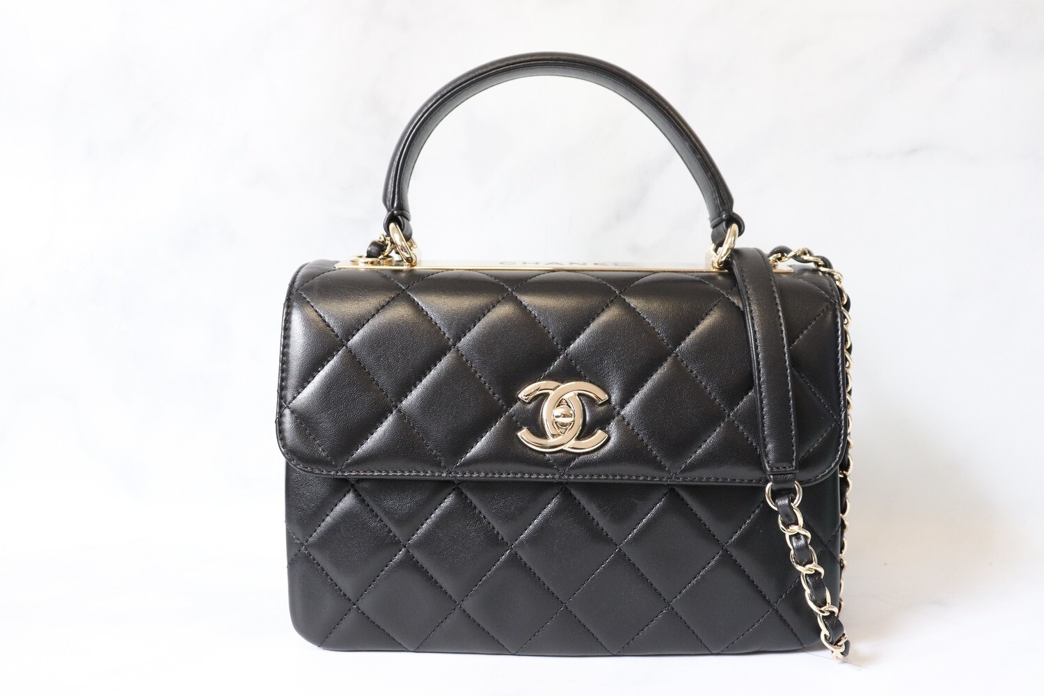 Chanel Trendy CC, Black Lambskin Leather, Gold Hardware, Preowned in Box