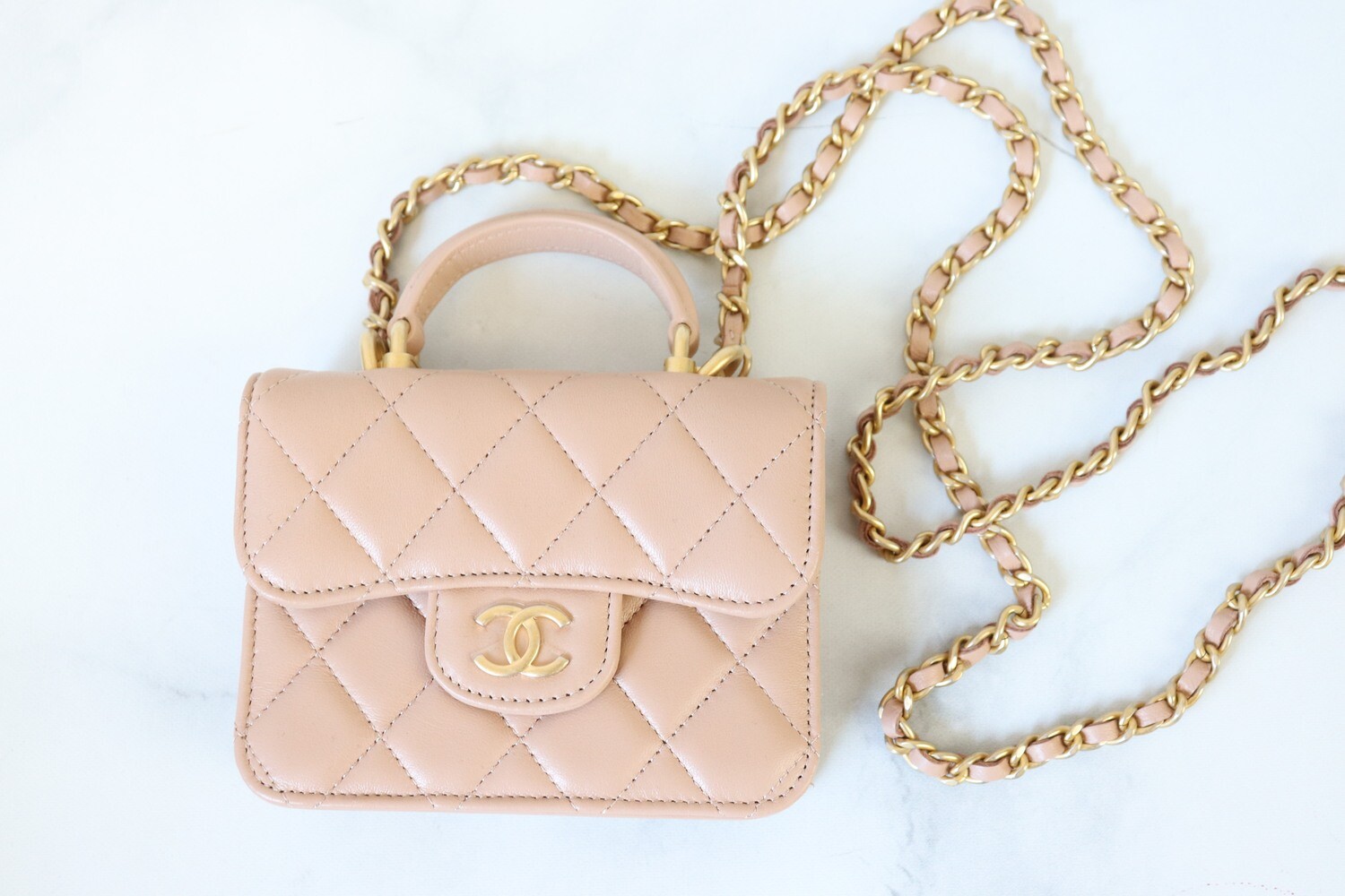 Chanel Mini Top Handle Crossbody Cardholder, Beige, New in Box