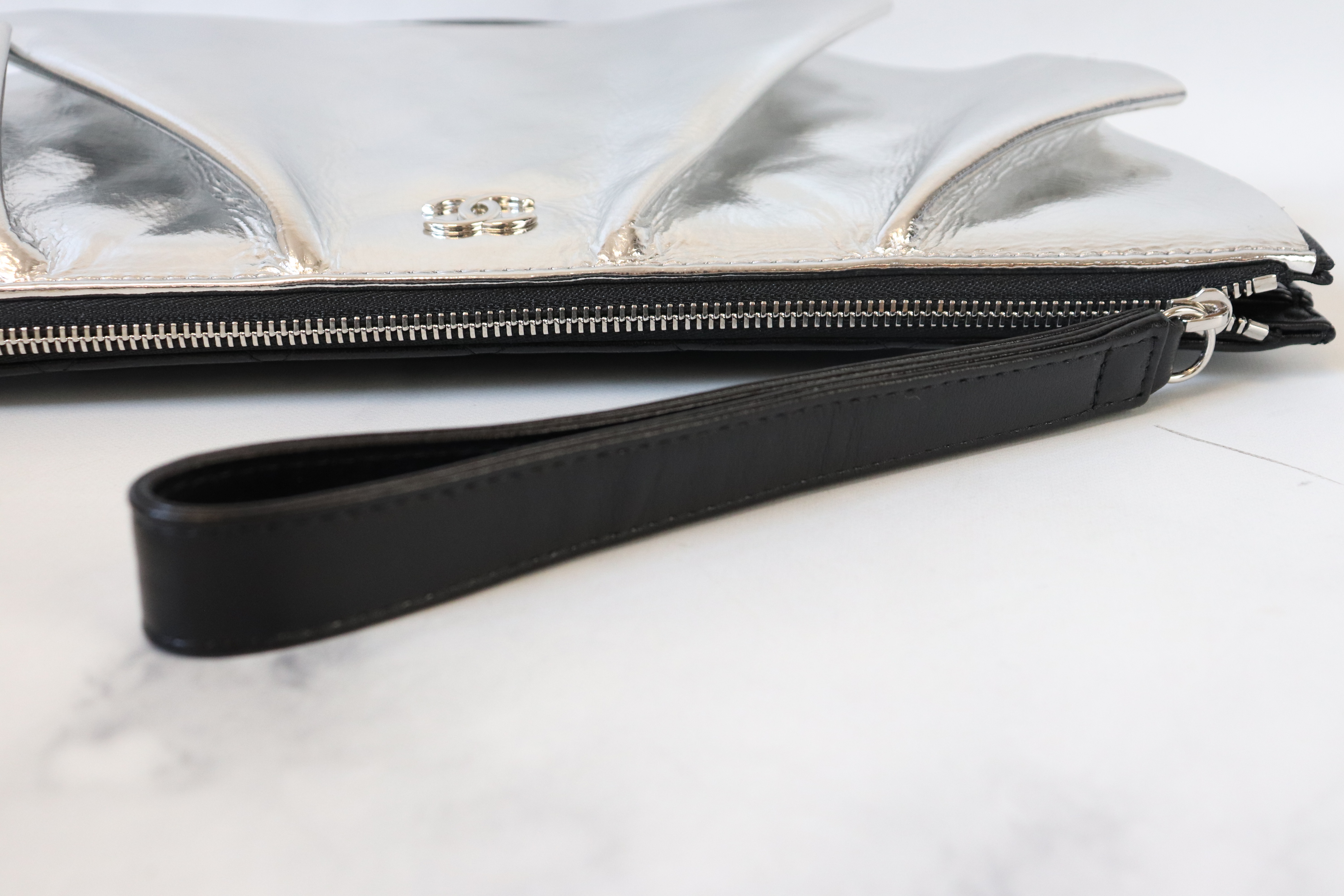 Chanel Ruffle Clutch 20S Silver and Black, Like New with Dustbag - Julia  Rose Boston