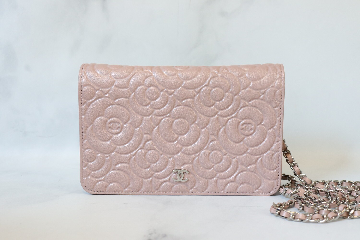 Chanel Camellia Wallet on Chain, Pink, Silver Hardware, New in Box - Julia  Rose Boston | Shop