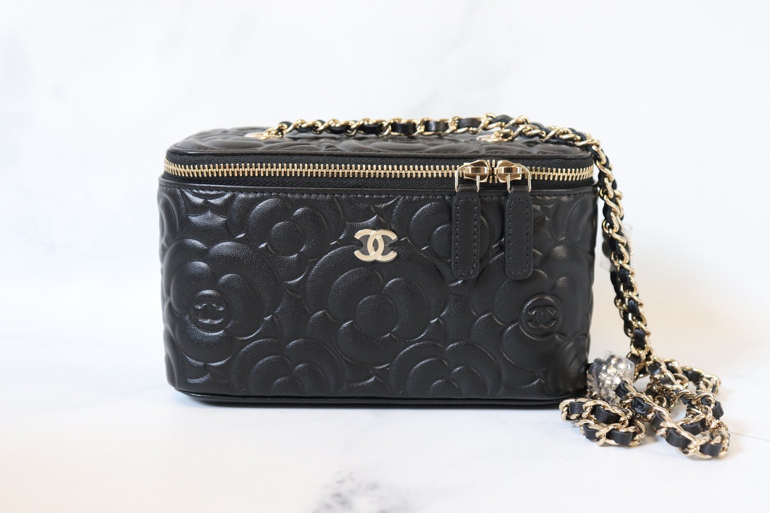 Chanel Vanity, Camellia Black Leather, Gold Hardware, New in Box