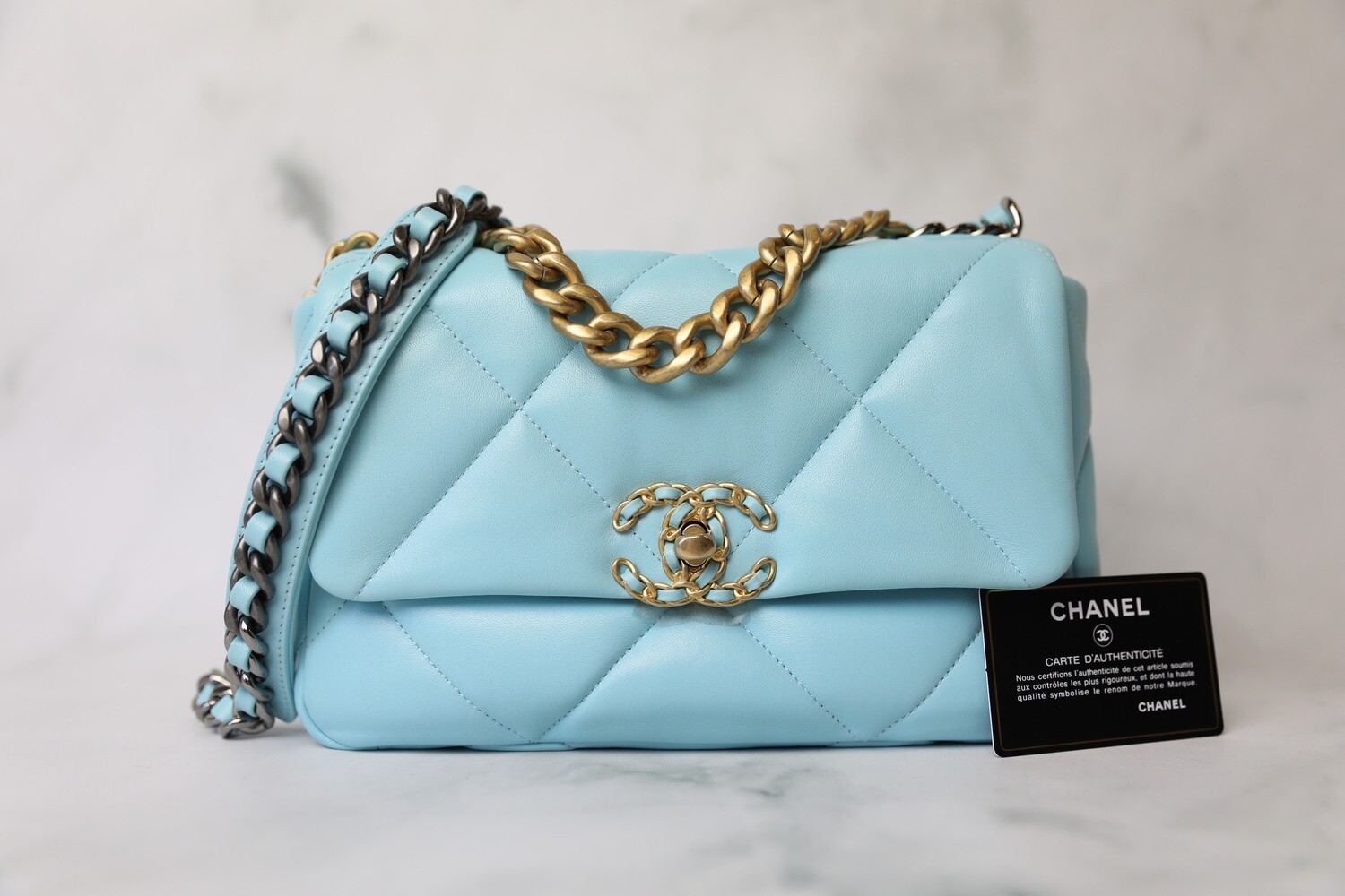 Chanel 19 Small, Blue Lambskin, New in Box WA001 - Julia Rose Boston