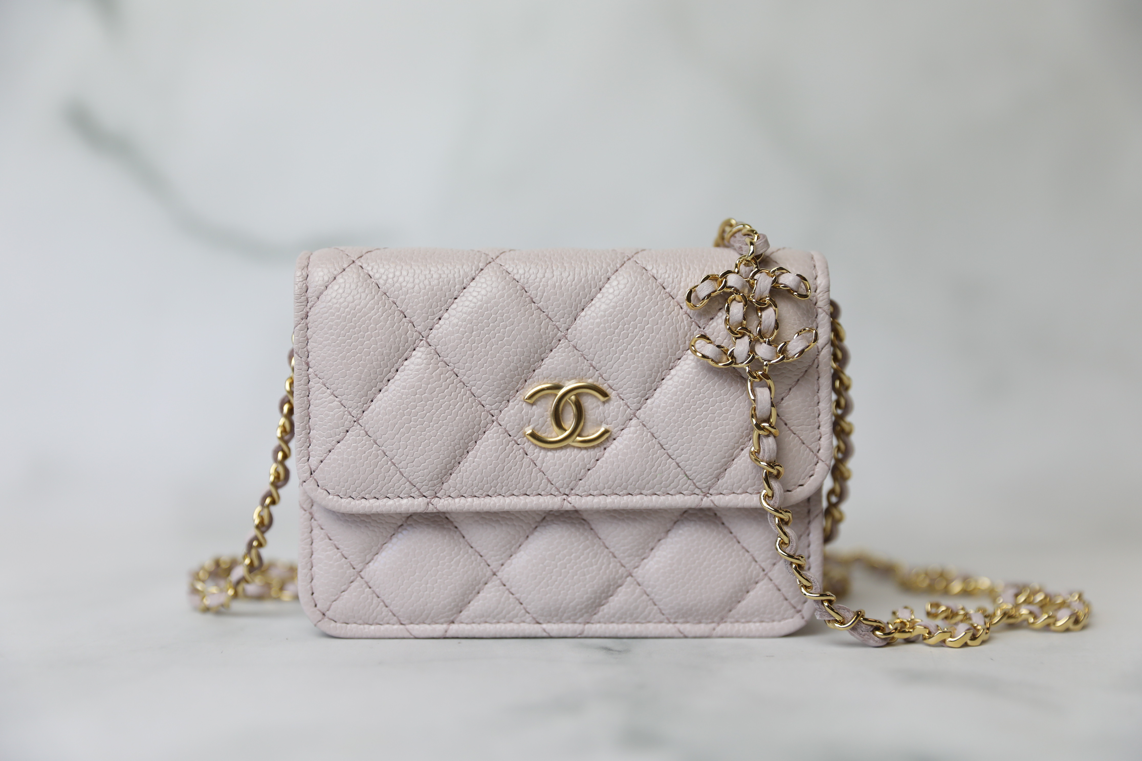 Chanel Cardholder on Chain, Lilac Purple Caviar with Gold Hardware, New in  Box WA001