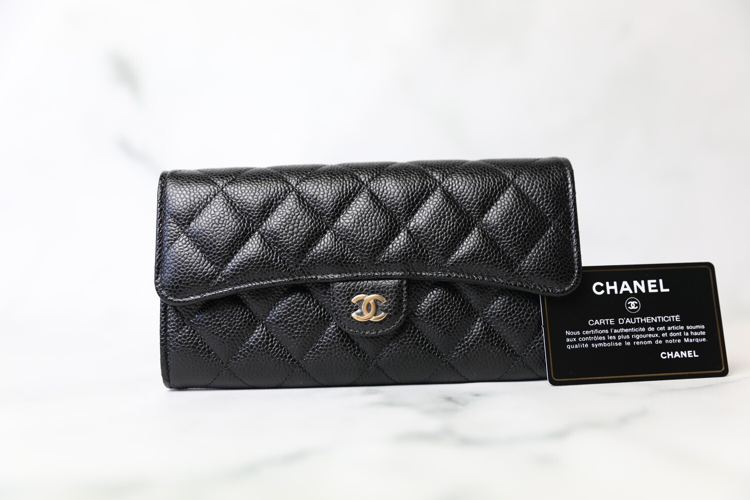 Chanel SLG Long Flap Wallet, Black Caviar with Gold Hardware, New in Box WA001