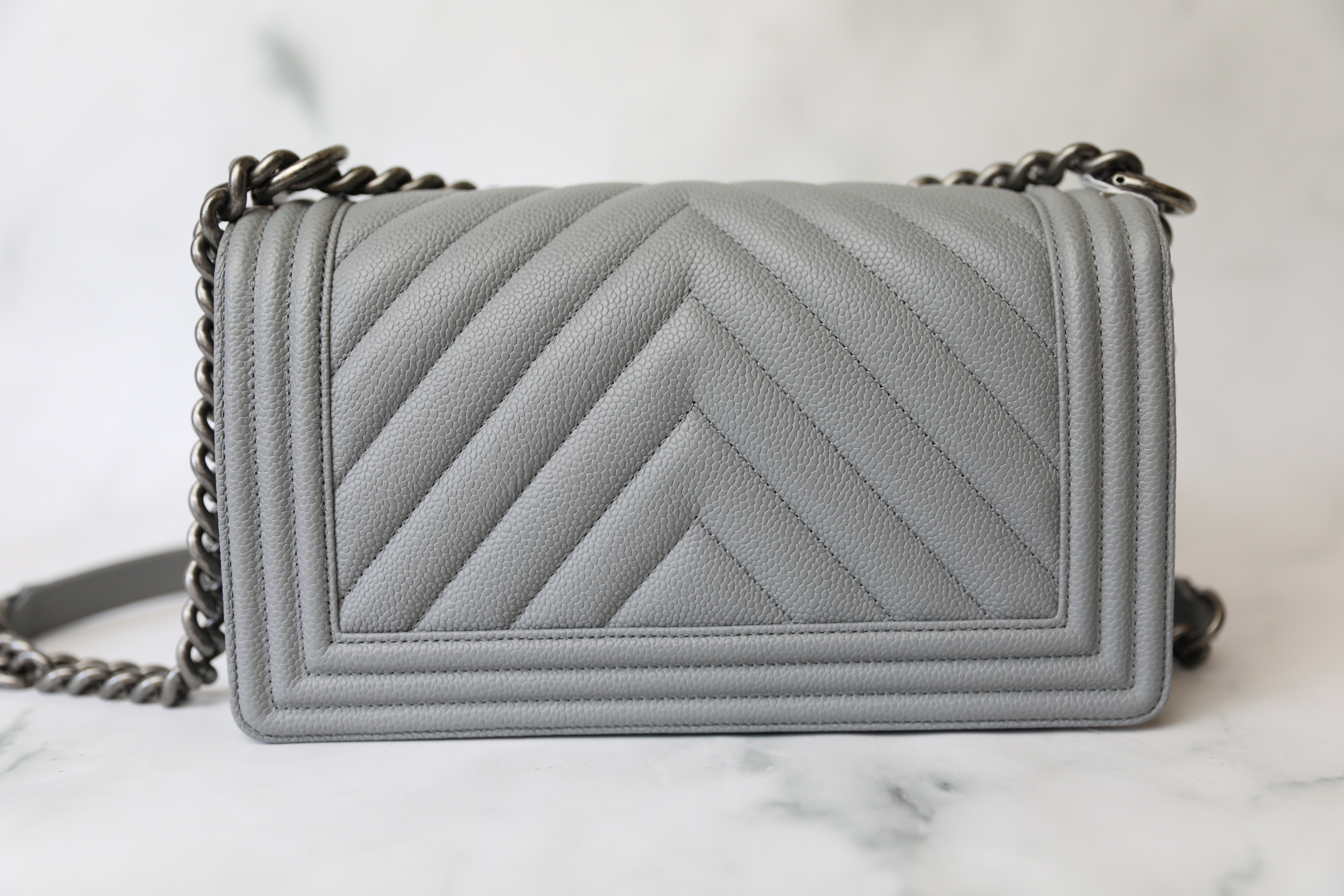 Chanel // Grey Metallic Leather Caviar Shoulder Bag – VSP Consignment