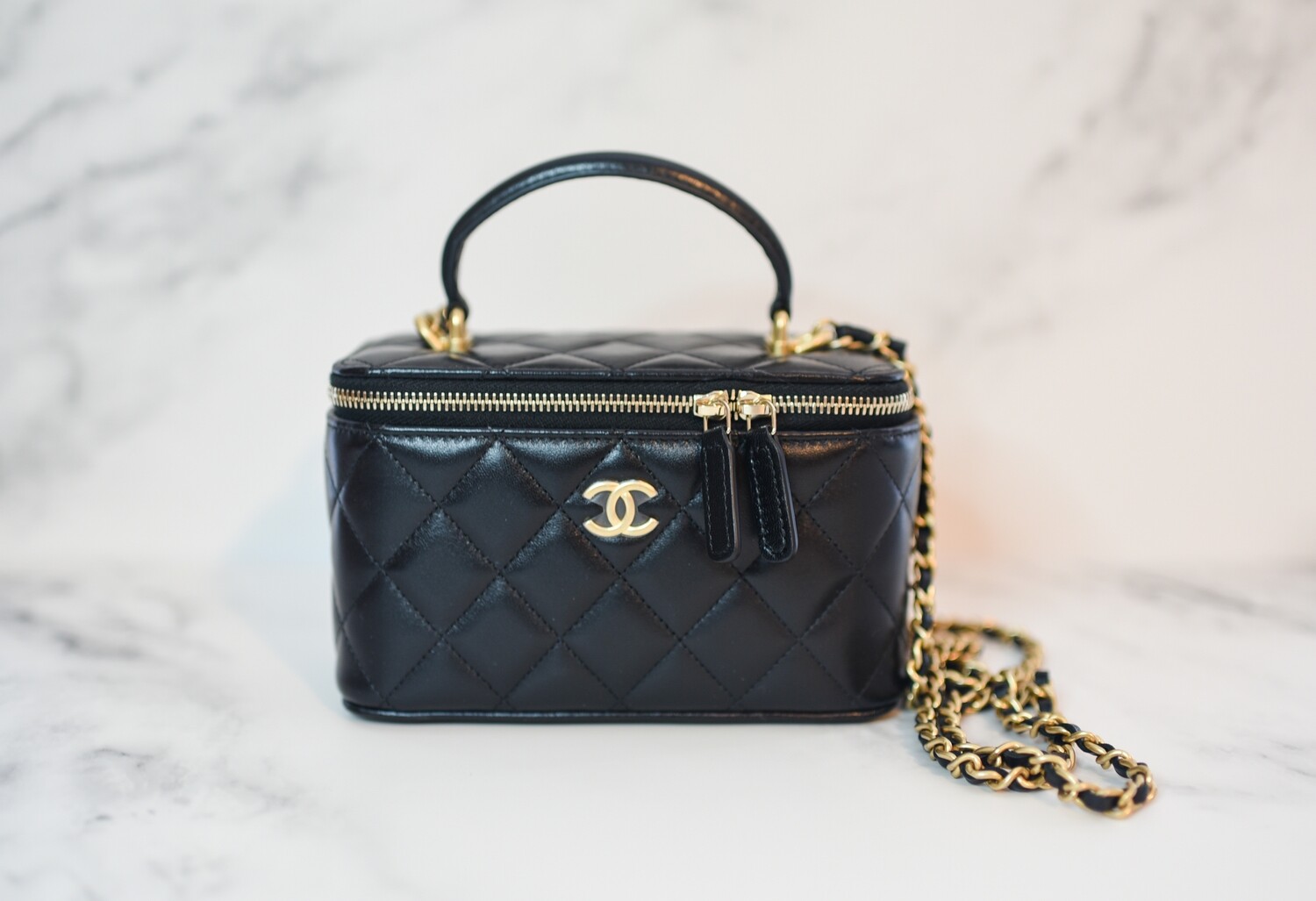 Chanel Top Handle Vanity with Chain, Black, New in Box WA001