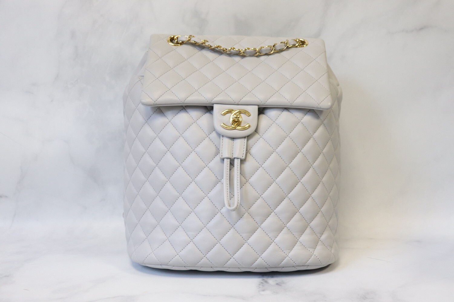Chanel Backpack Urban Spirit, Gray Lambskin Leather, Gold Hardware, Preowned in Box