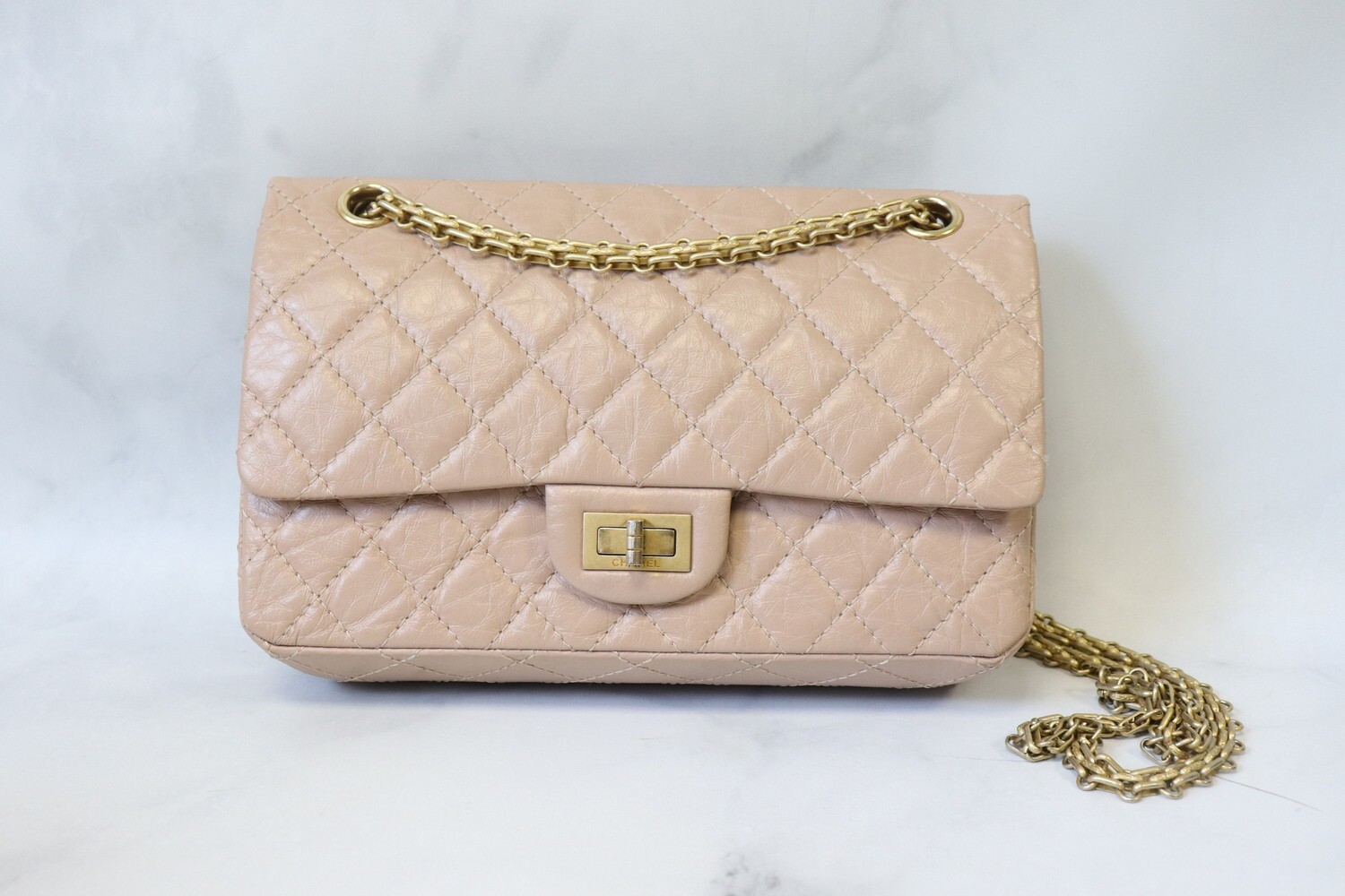 Chanel Reissue 225 Beige Calfskin Leather, Antique Gold Hardware, Preowned  in Dustbag