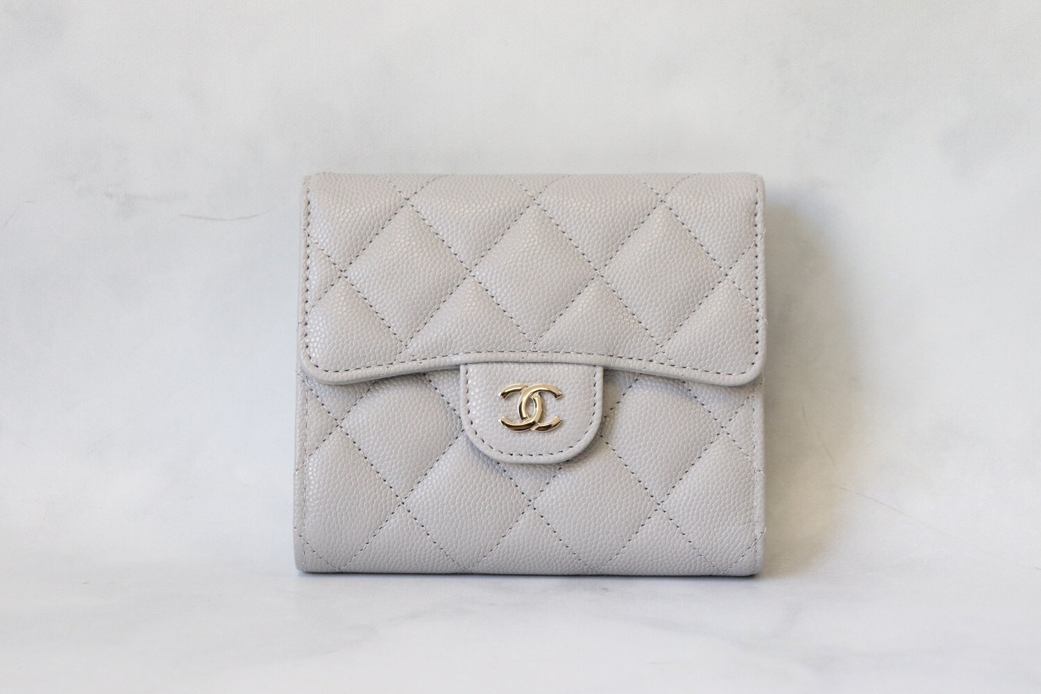 Chanel SLG 21A Grey Caviar Trifold Large Wallet with Back Zipper, New in Box