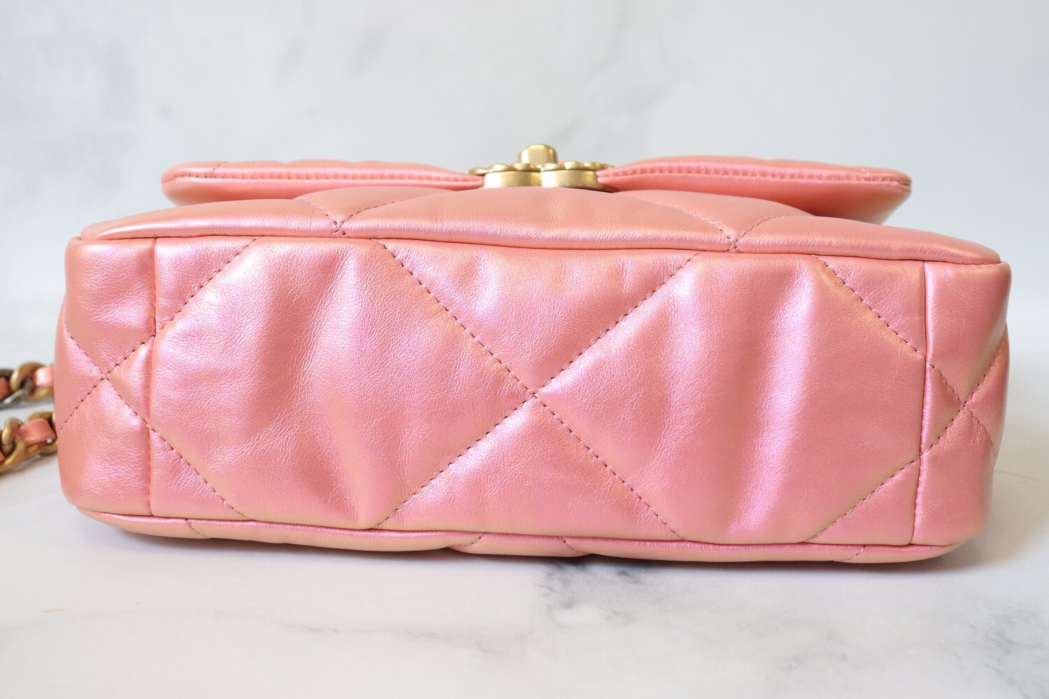 Chanel 19 Iridescent Pink Leather, Like New in Box
