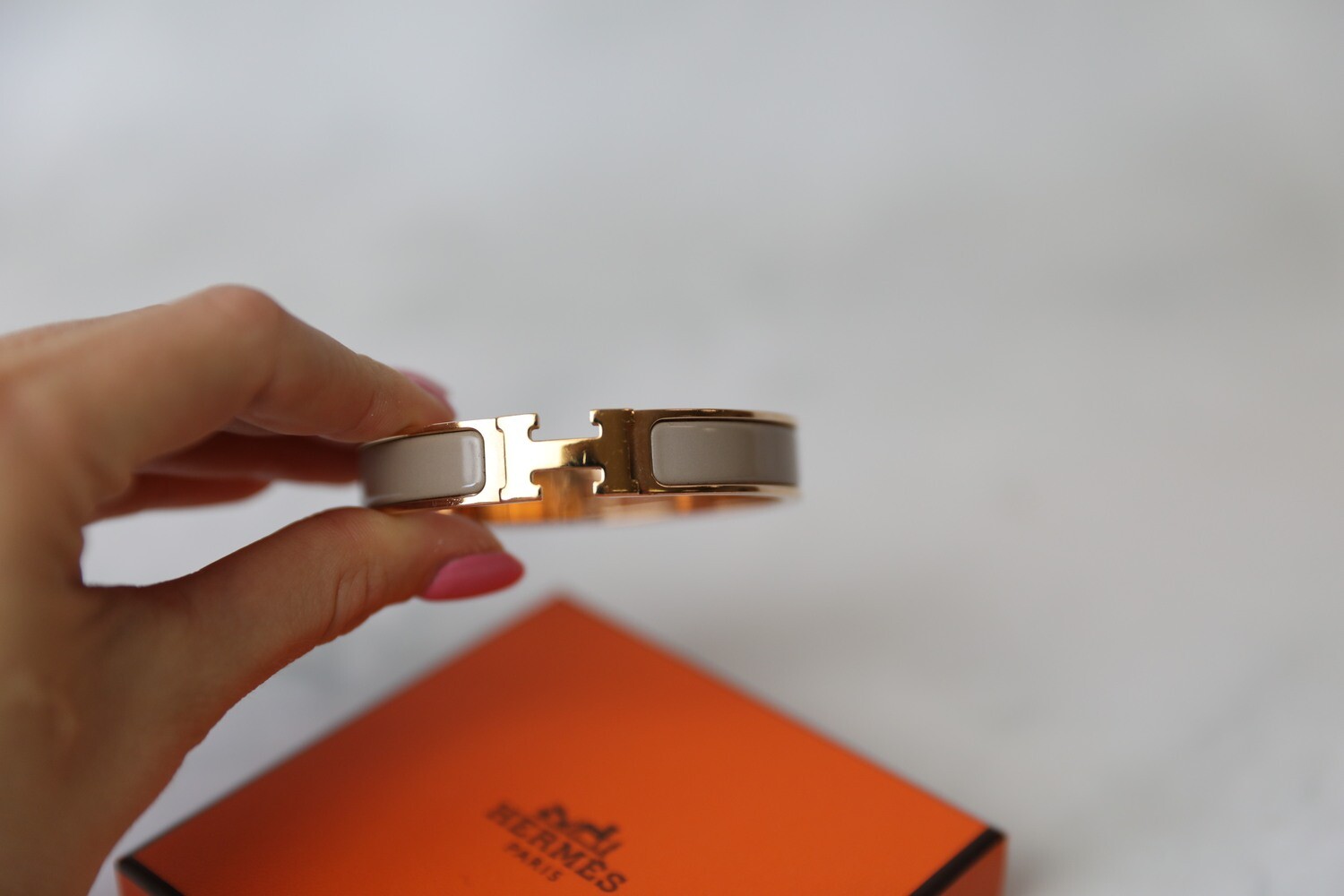 Hermes Clic Clac Bracelet, Ivory with Gold, Preowned in Box WA001