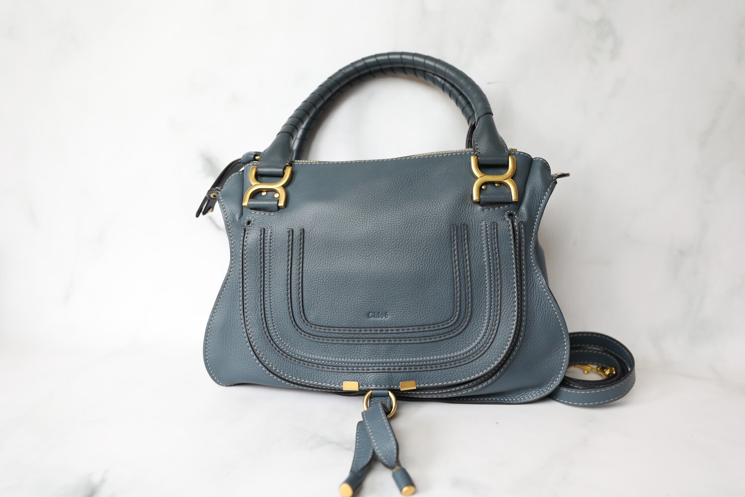 Chloe Marcie Medium, Blue Grey with Gold Hardware, Preowned in Dustbag WA001