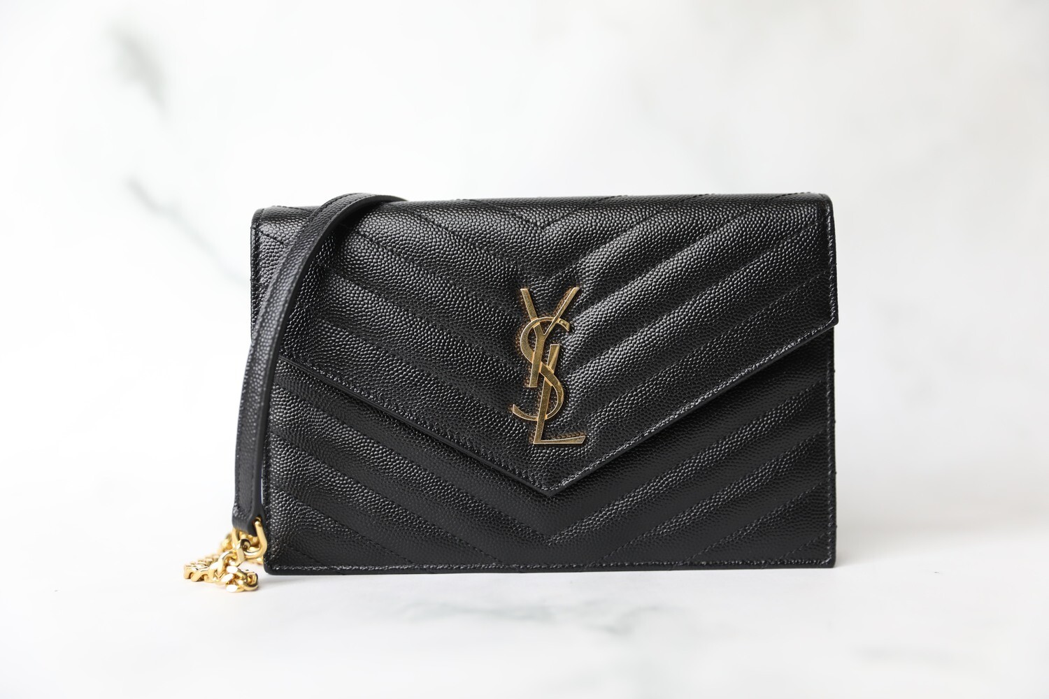 Saint Laurent Wallet on Chain, Black with Gold Hardware, Preowned no Dustbag WA001