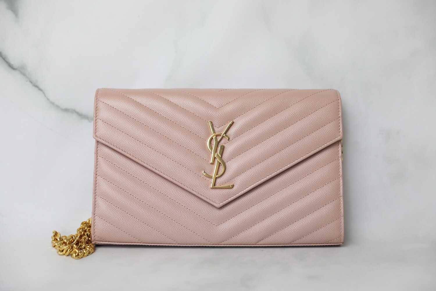Saint Laurent Wallet on Chain Large, Pink with Gold Hardware, Preowned with Dustbag WA001