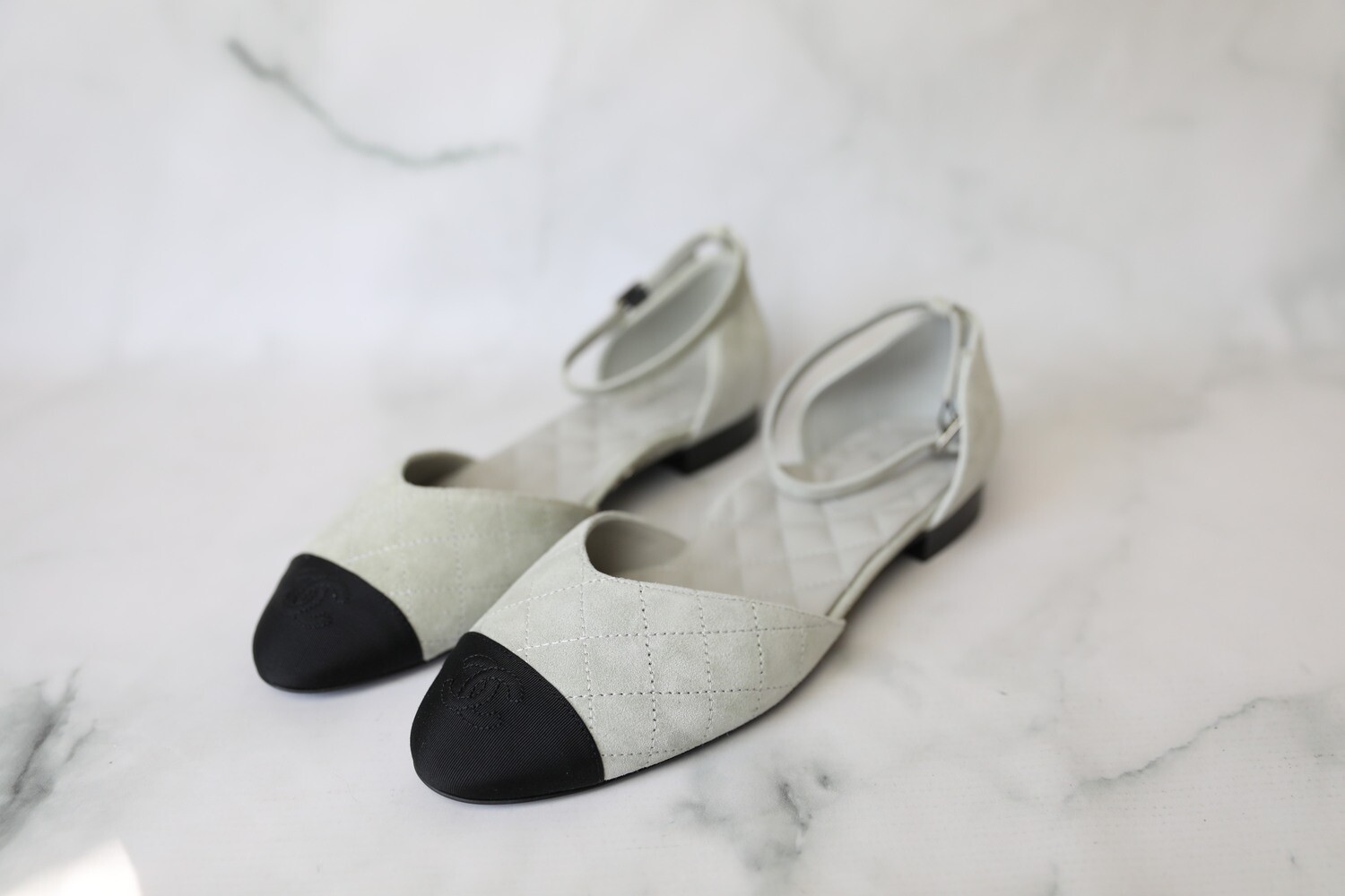 Chanel Flats Grey with Black Toe Cap, Size 40.5, New in Box WA001