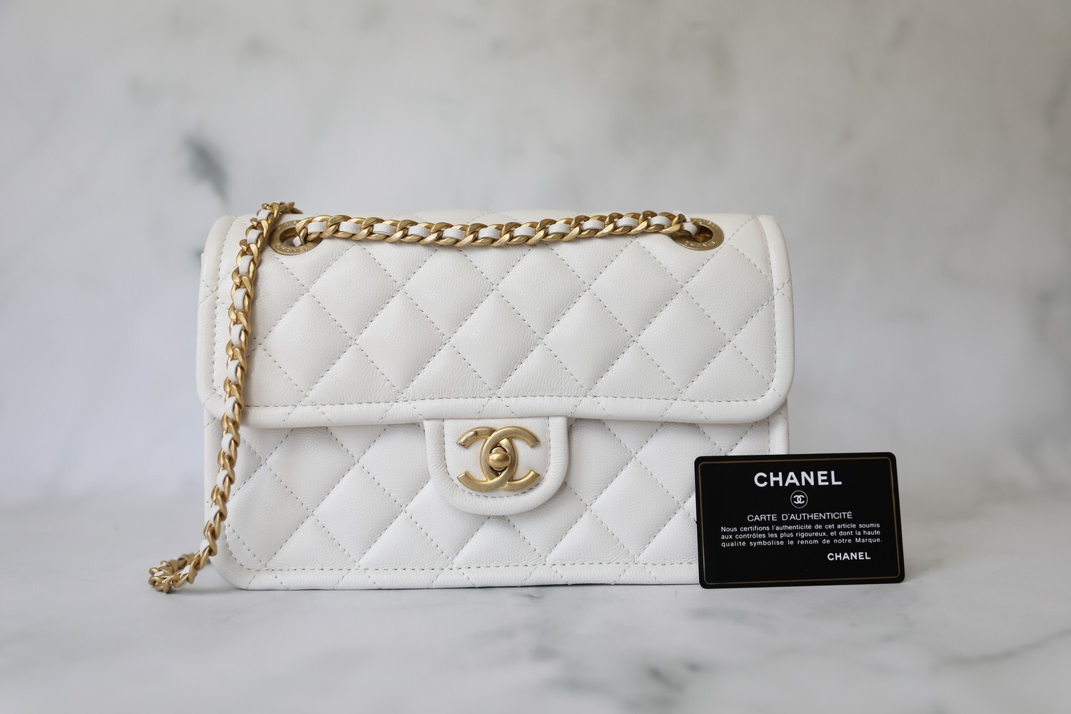 Chanel Sweet Classic Flap Medium, White Caviar with Gold Hardware, New in Box WA001