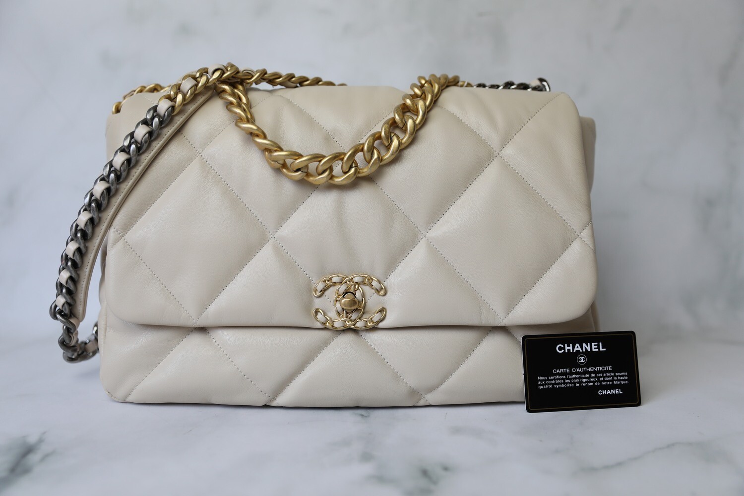 Get your hands on the stunning Chanel Beige 19 Bag with Mixed