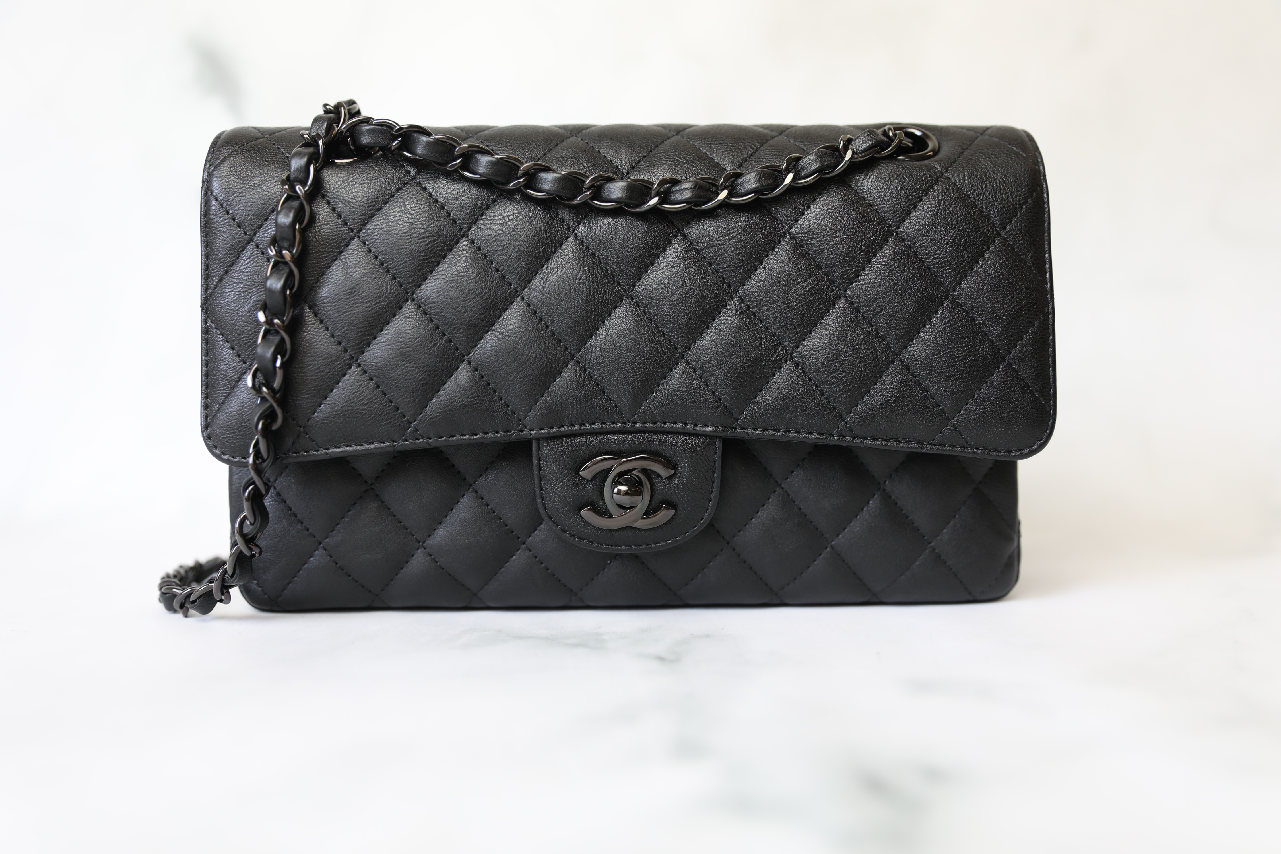 Chanel Classic Medium, So Black Calfskin, Preowned in Box WA001
