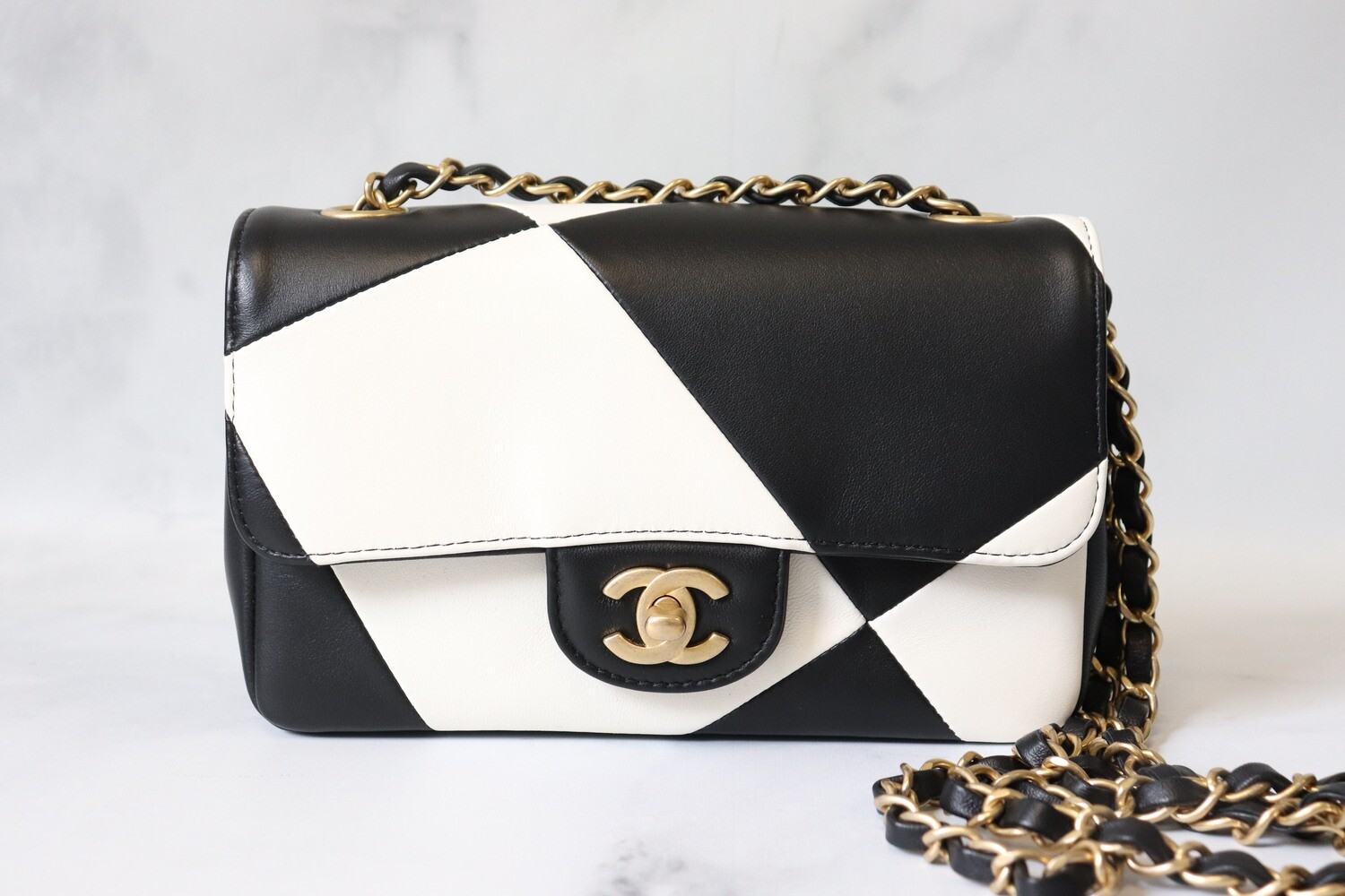 Chanel Geometric Patchwork Mini Flap Black White, New in Box